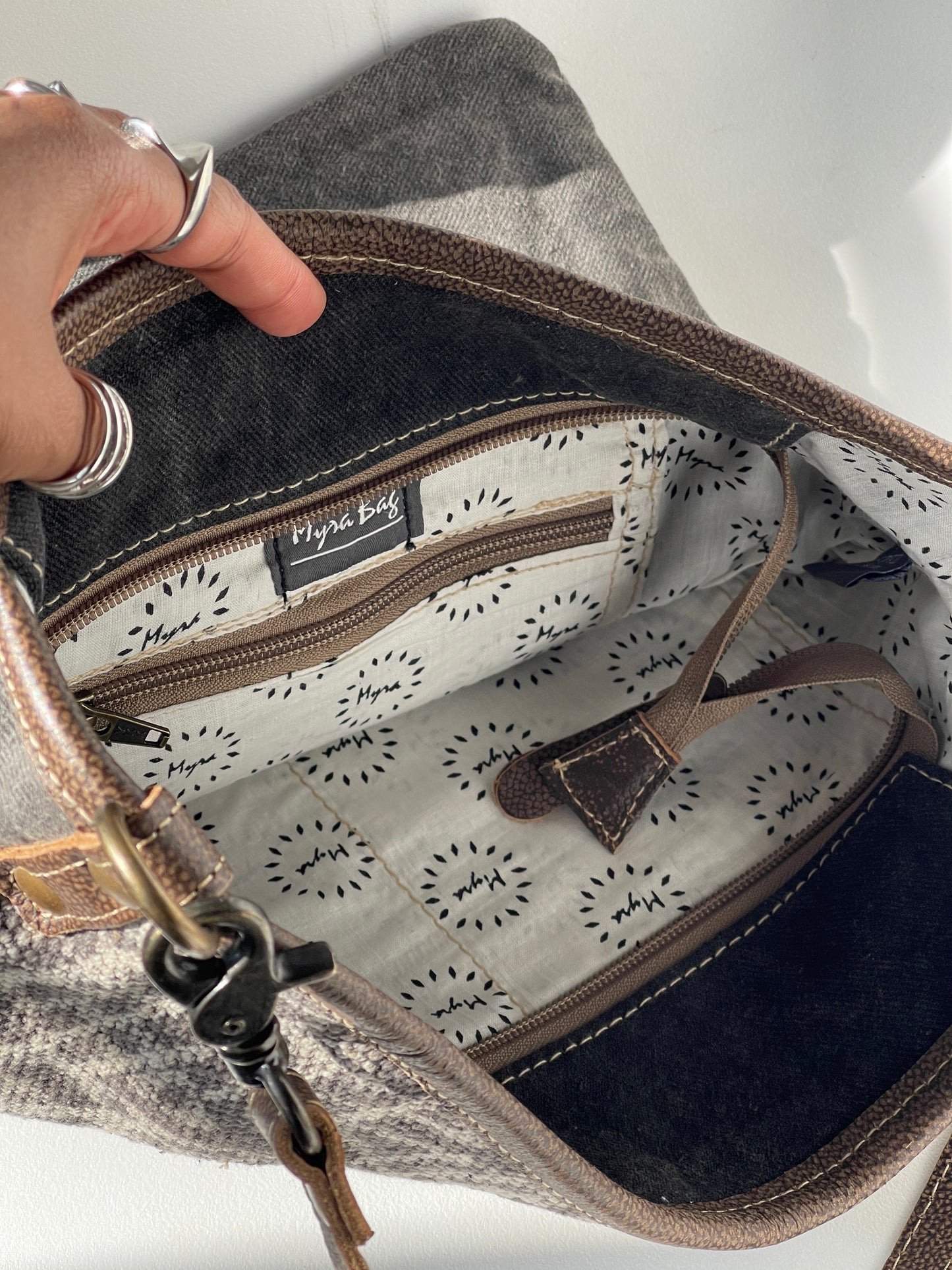 Waco Tribal Cotton Leather Crossbody Tote Bag