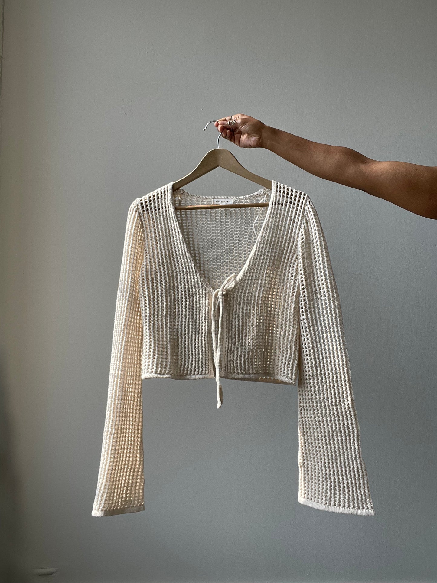 Lufkin Cotton Crochet Cardigan In Natural