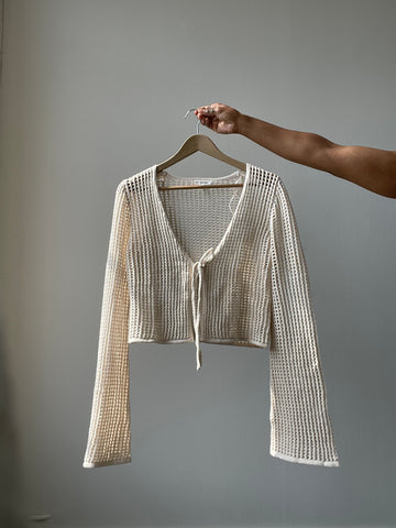 Lufkin Cotton Crochet Cardigan In Natural