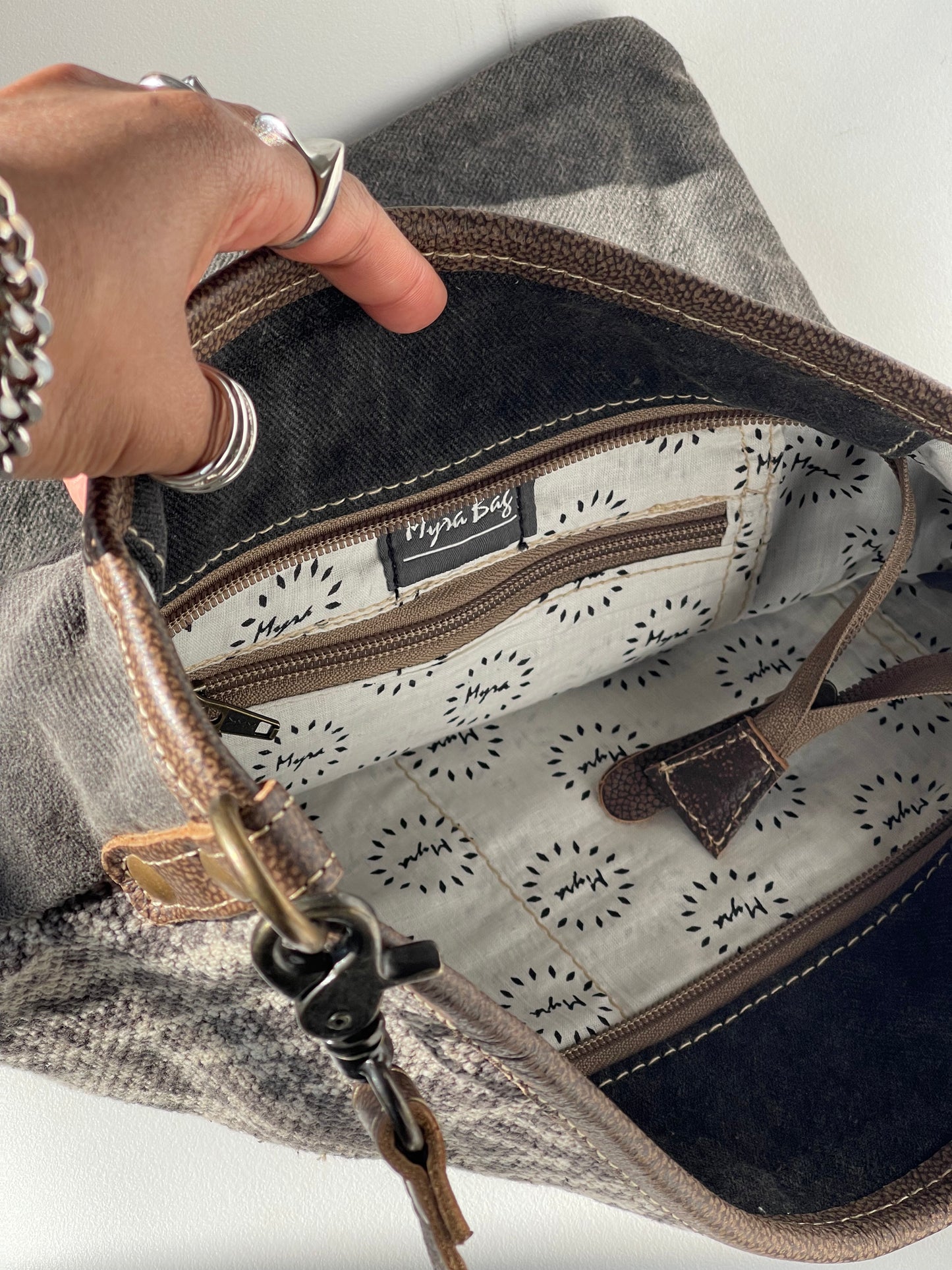 Waco Tribal Cotton Leather Crossbody Tote Bag
