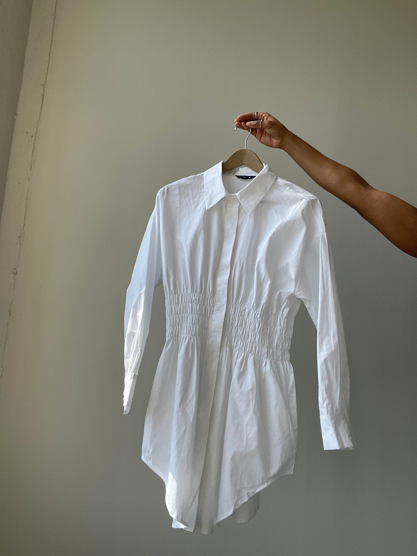 Lexi Rouged Button Down Shirt Dress In White