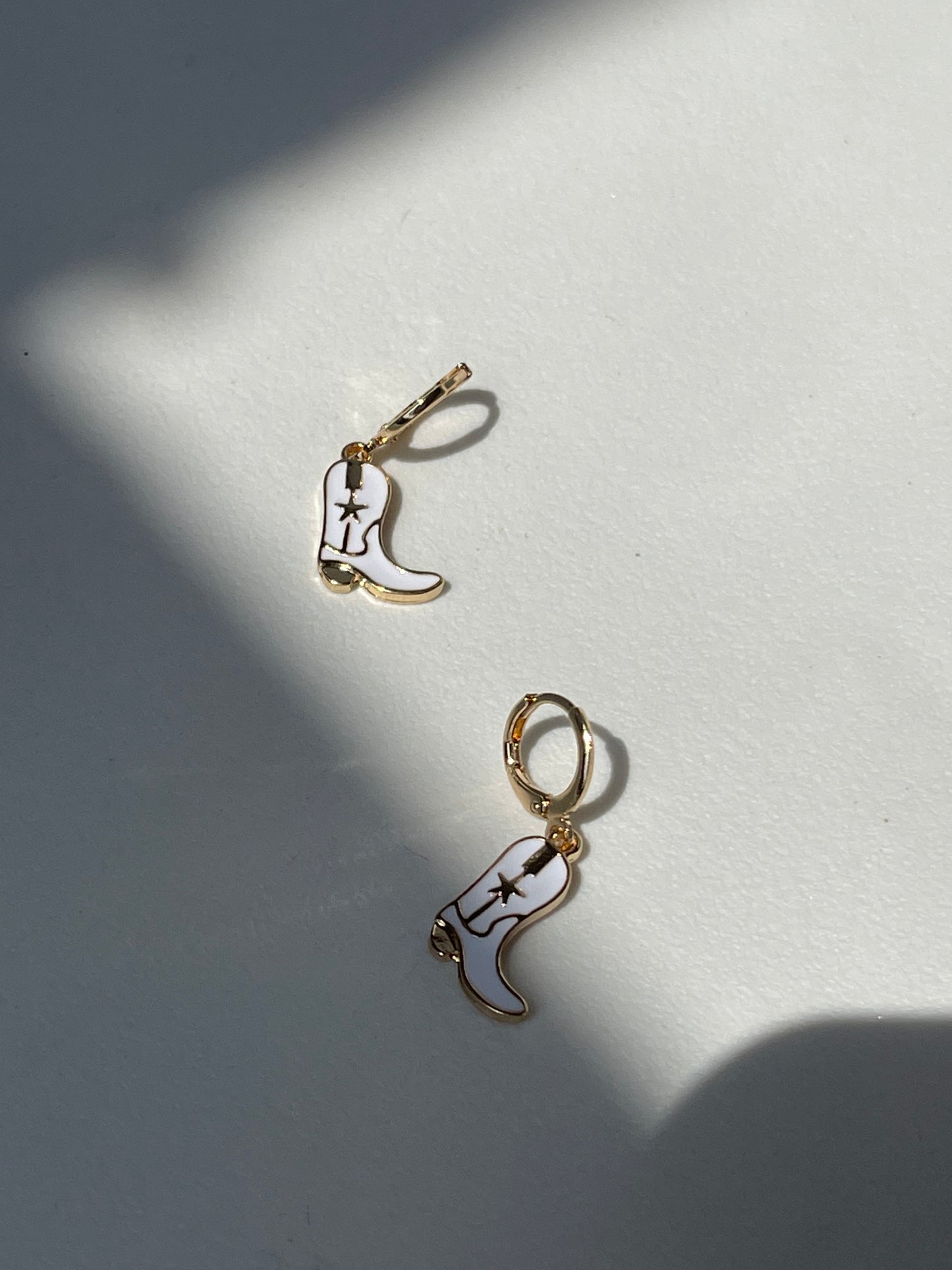 Cowboy Boot Drop Earring In White