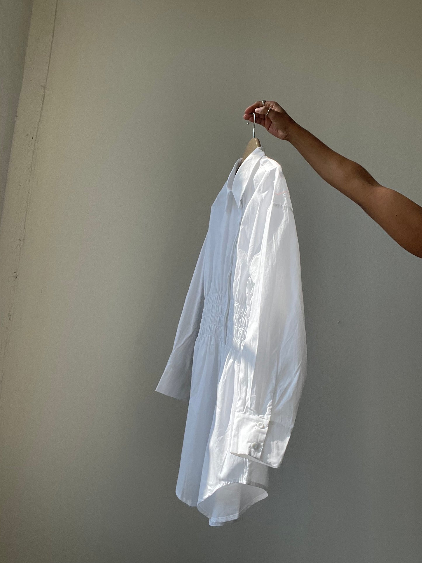 Lexi Rouged Button Down Shirt Dress In White