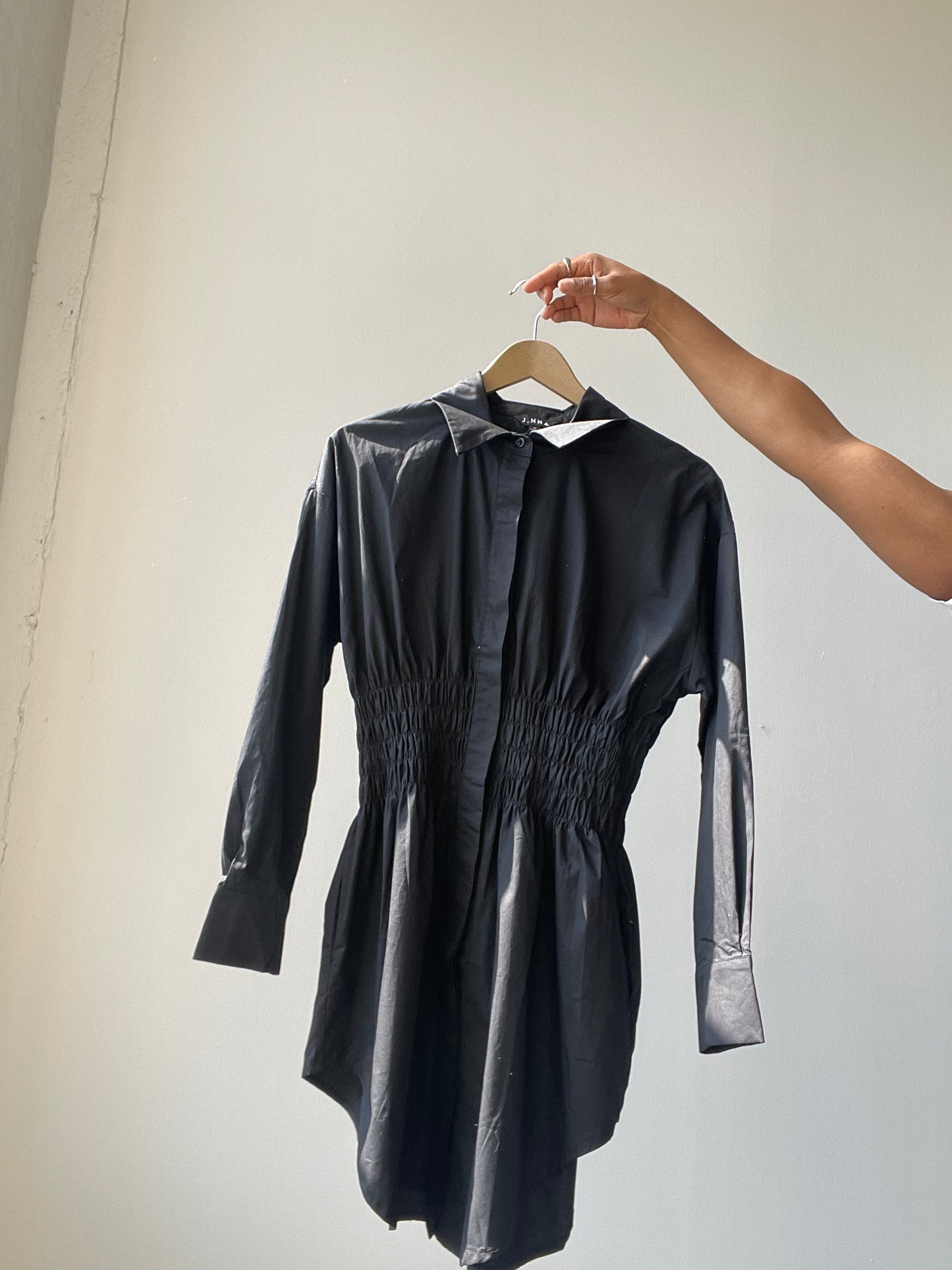 Lexi Rouged Button Down Shirt Dress In Black
