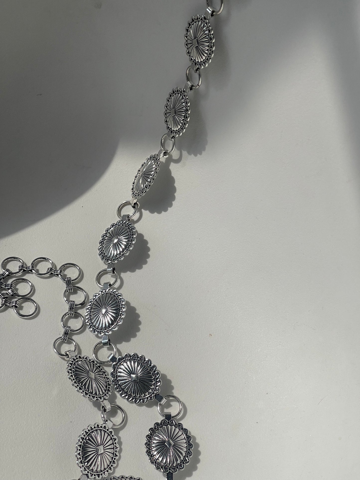 Carly Classic Concho Metal Chain Belt In Silver