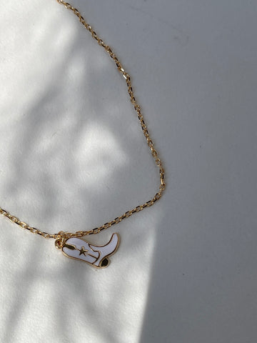 Cowboy Boot Charm Necklace In White