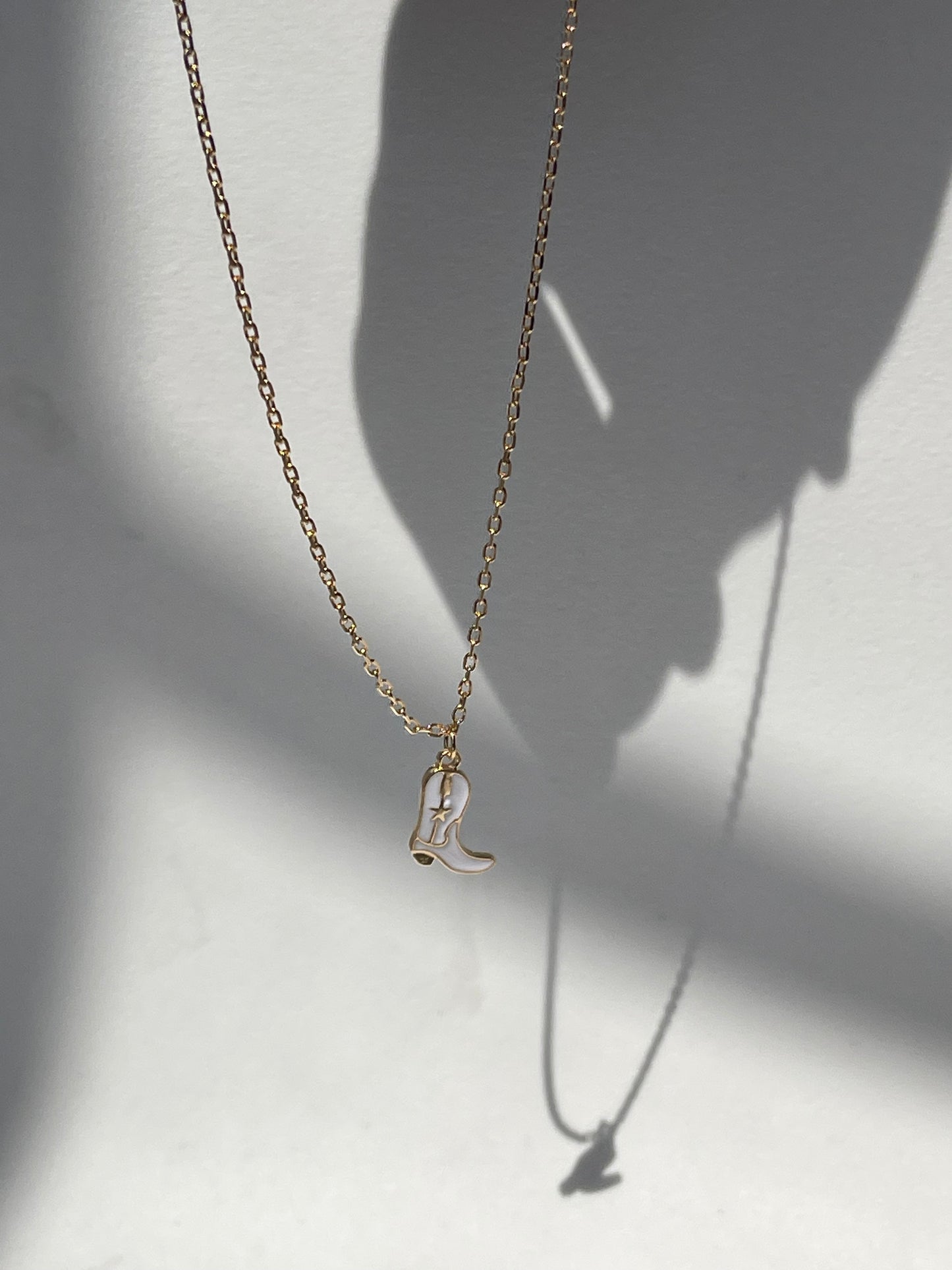 Cowgirl Boot Charm Necklace In White