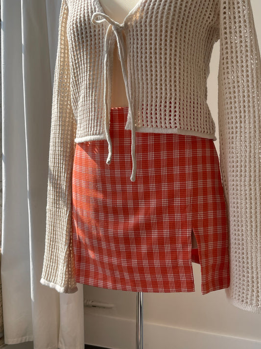 Walter Plaid Slit Front Mini Skirt In Tangerine