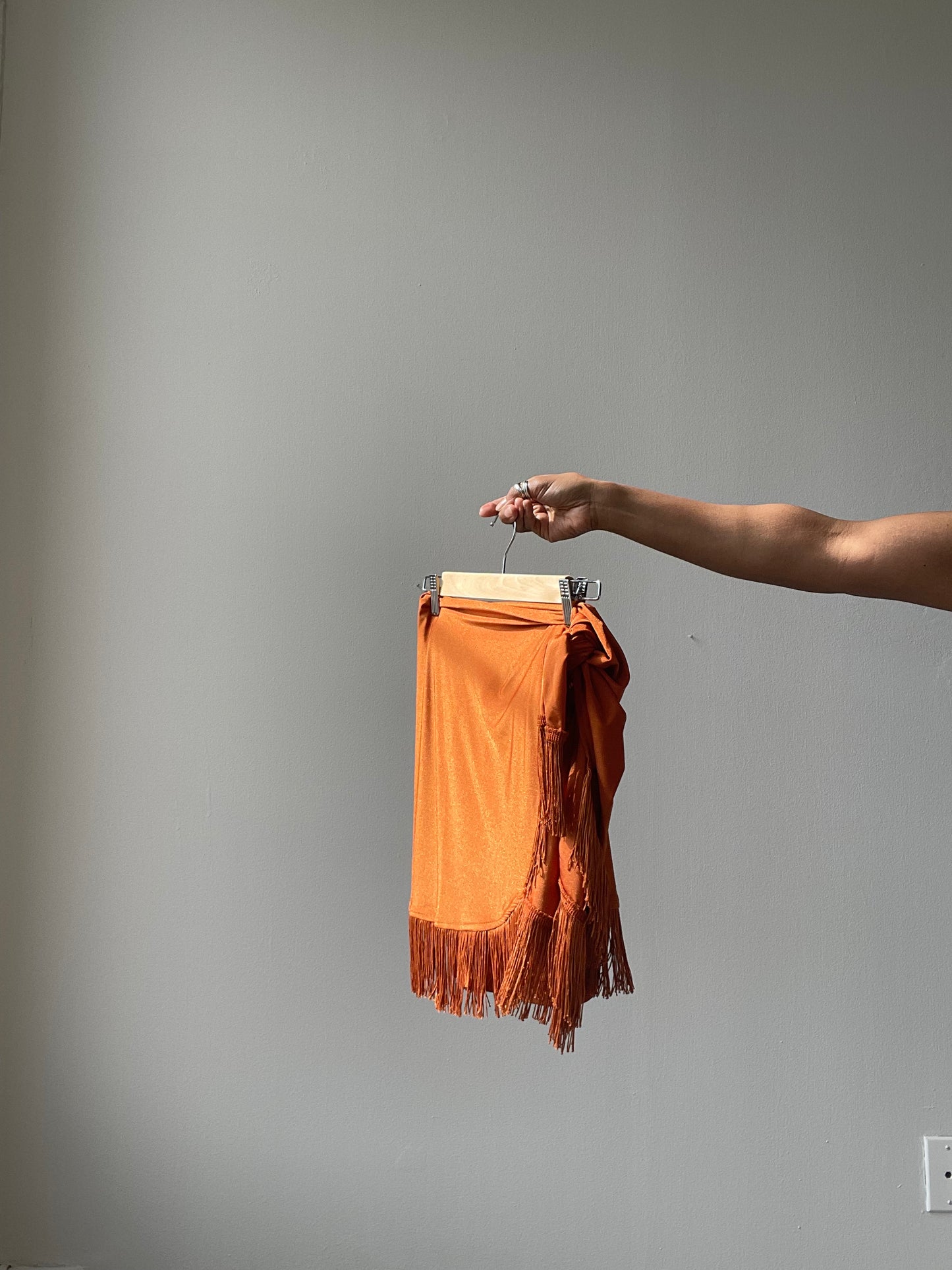 Waco Wrap Fringe Skirt w/Shorts In Rust