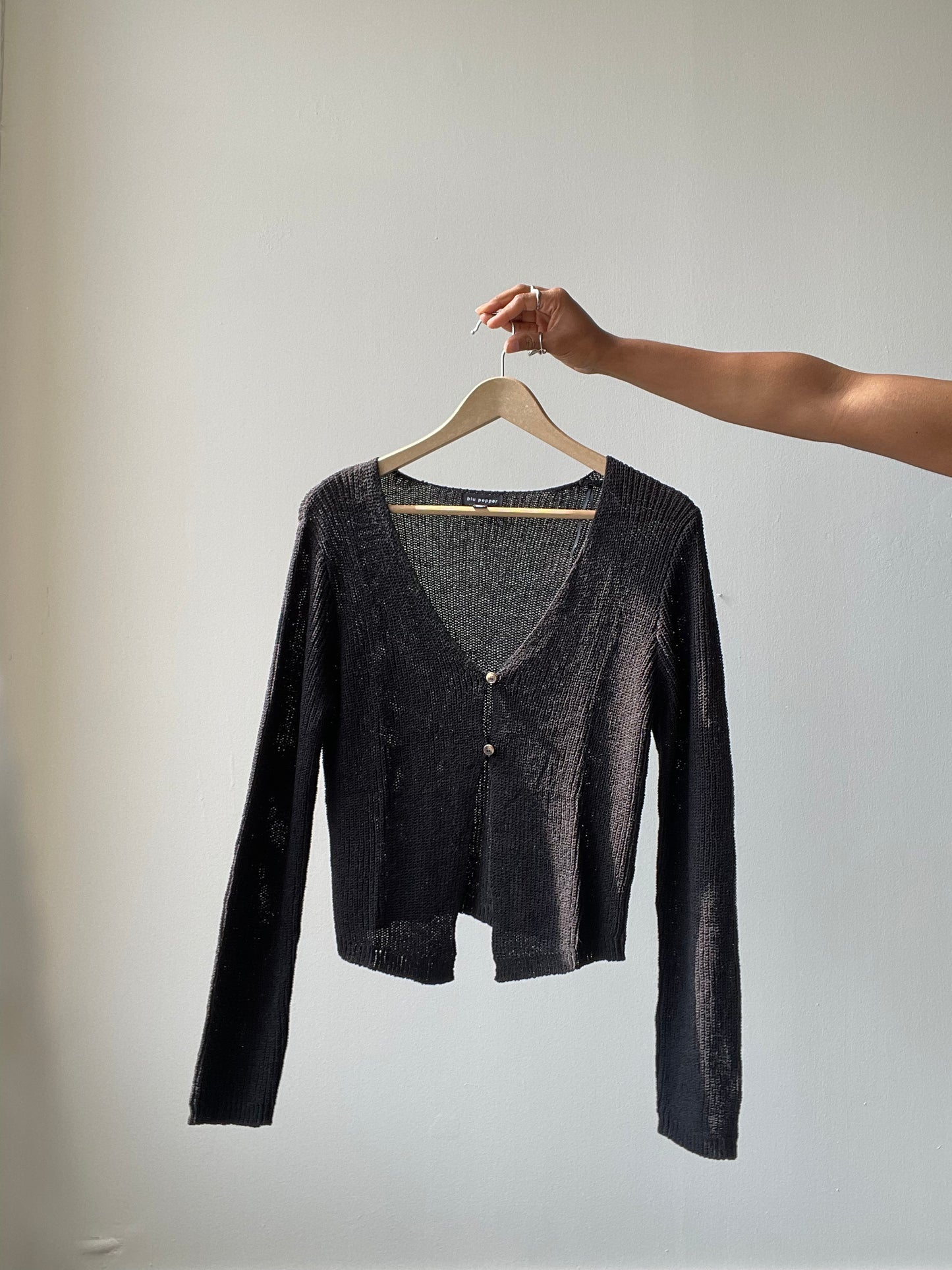 Tulsa Double Closure Open Front Crochet Cardigan In Black