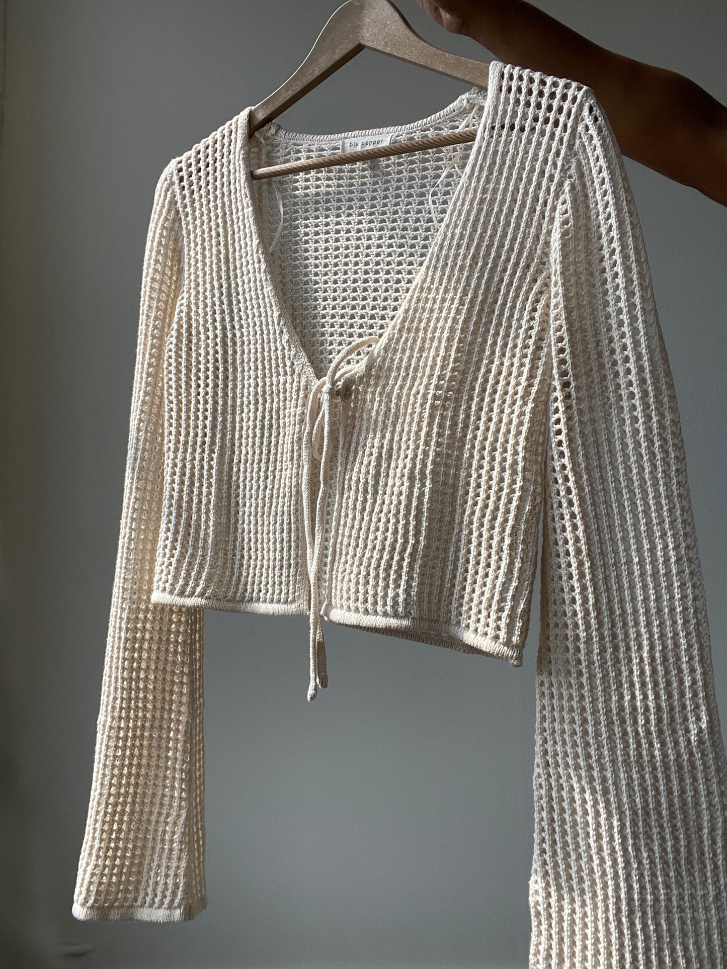 Lufkin Cotton Crochet Cardigan In Natural