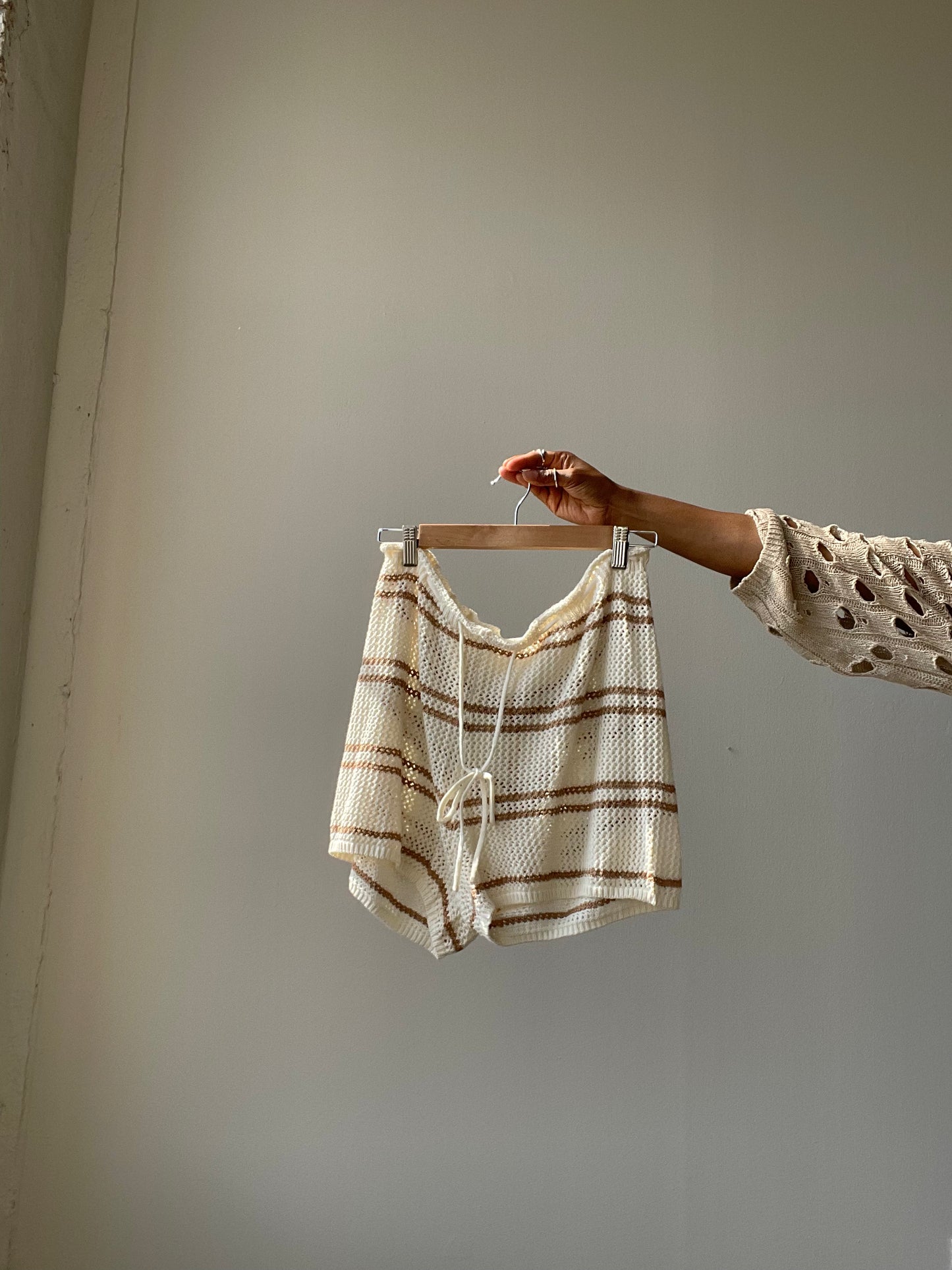 Mika Cotton Crochet Knit Striped Cover-Up Shorts