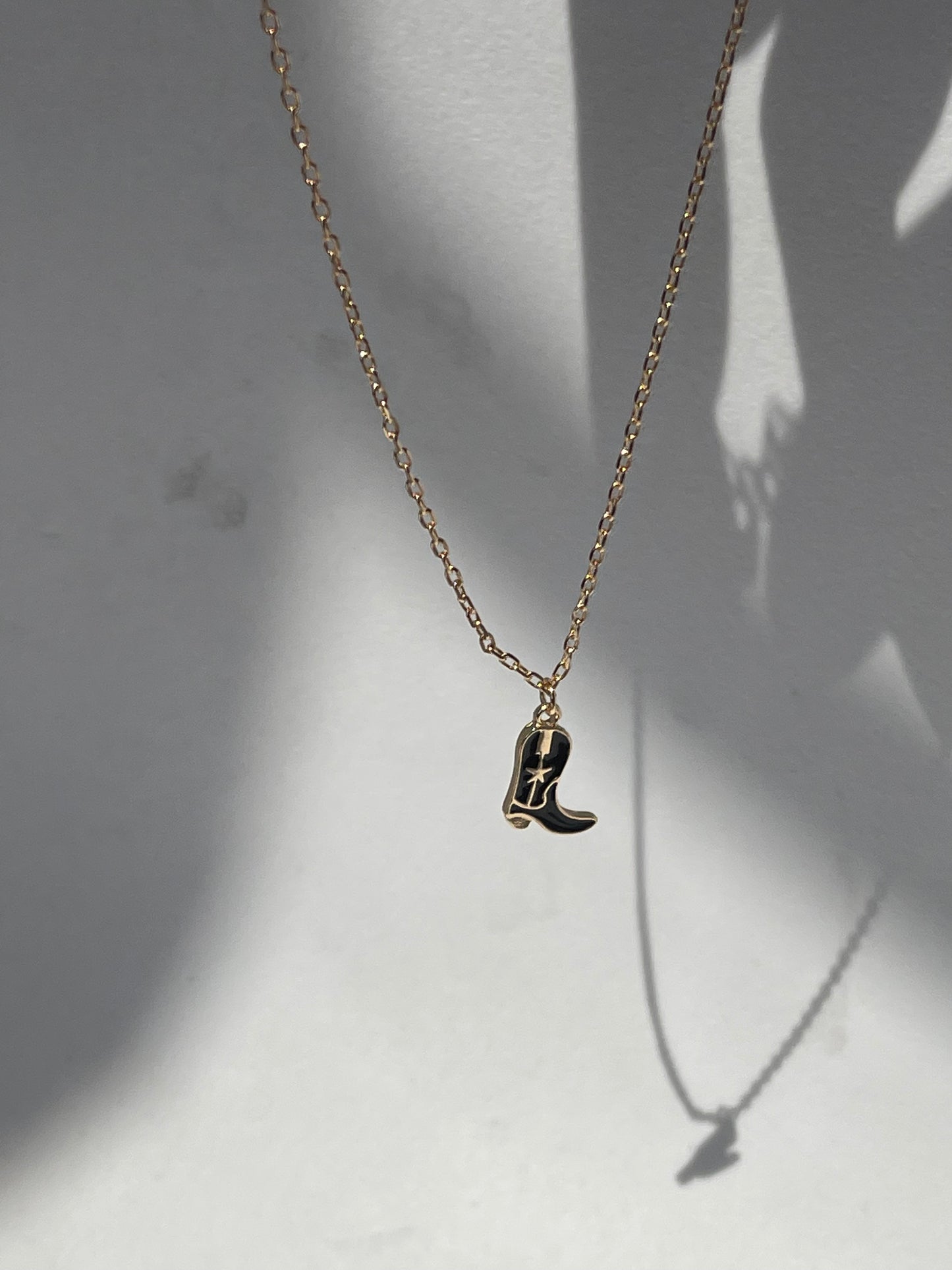 Cowboy Boot Charm Necklace In Black