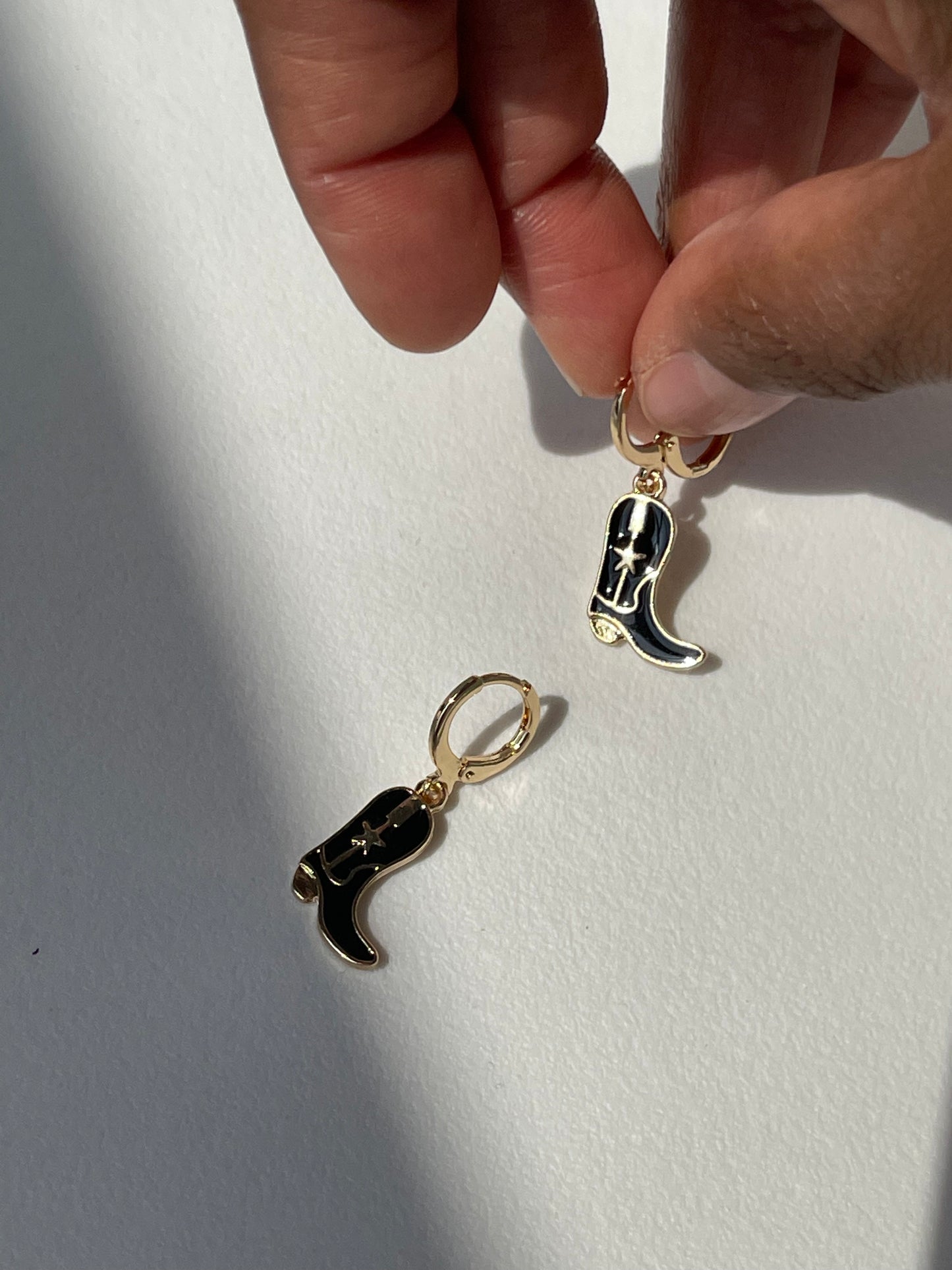 Cowboy Boot Drop Earring In Black
