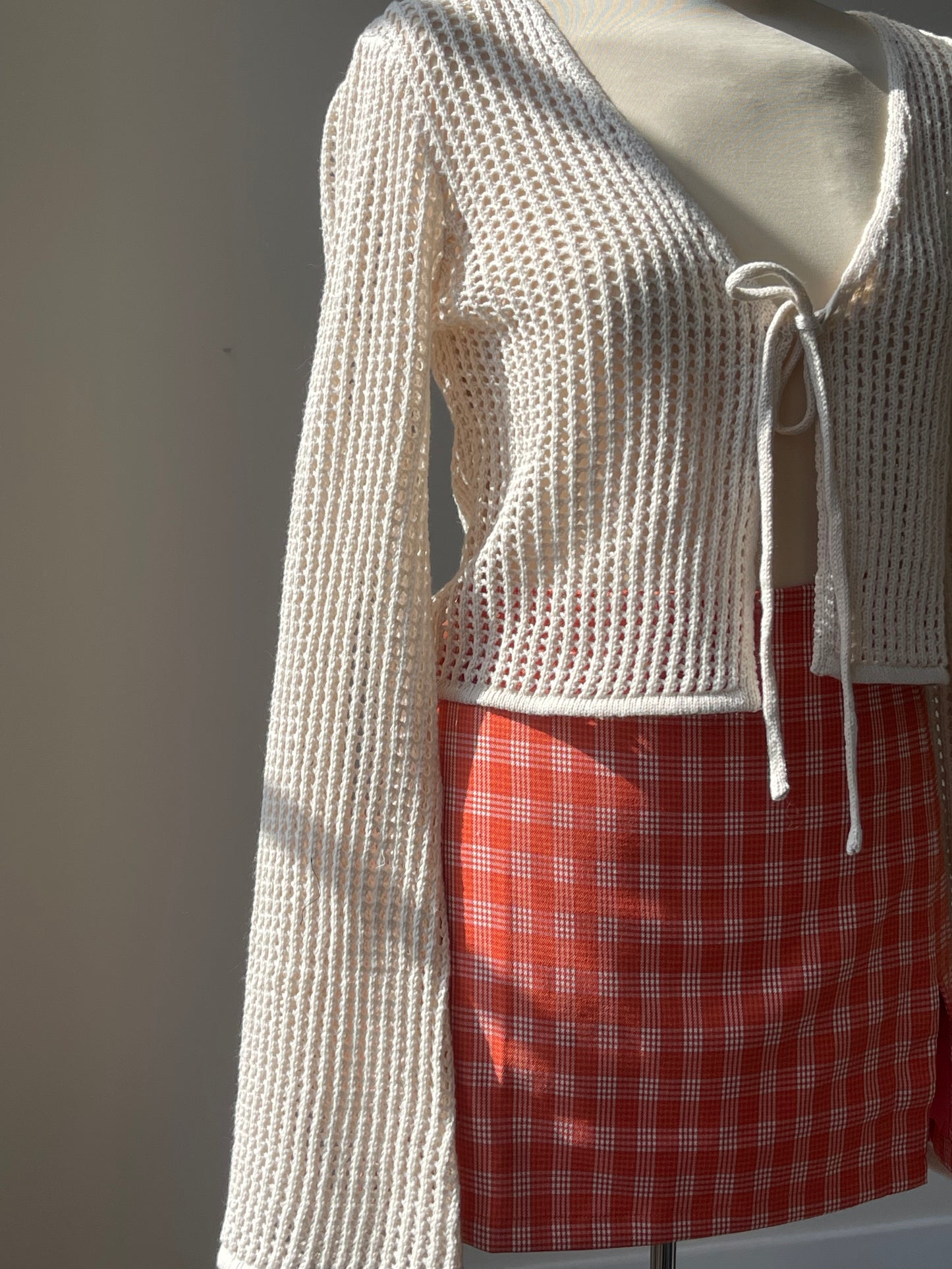 Walter Plaid Slit Front Mini Skirt In Tangerine