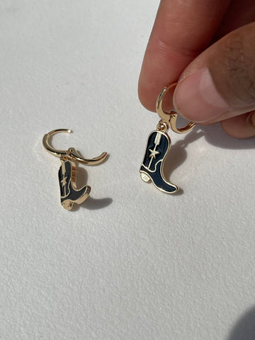 Cowboy Boot Drop Earring In Black
