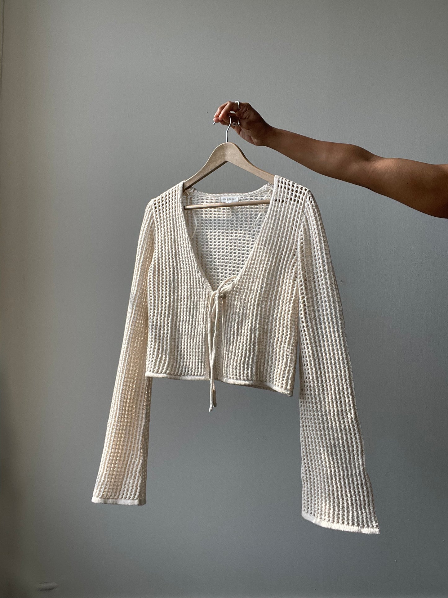Lufkin Cotton Crochet Cardigan In Natural