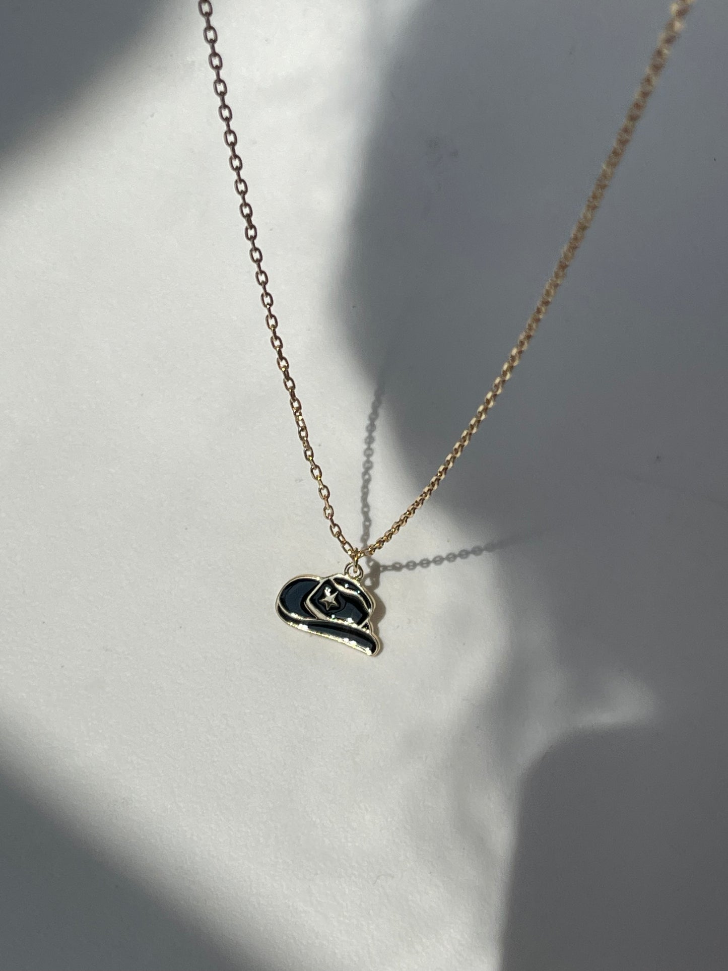 Cowboy Hat Charm Necklace In Black