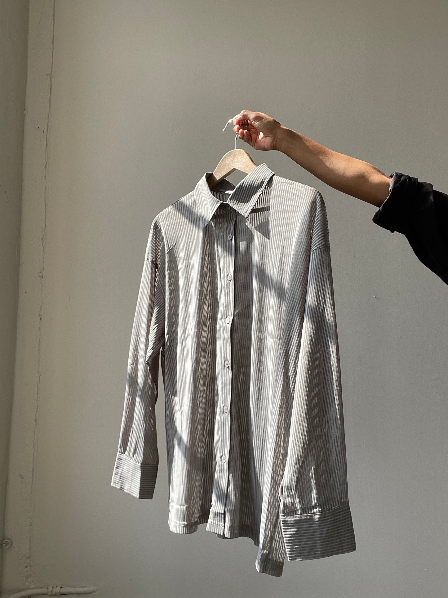 Presley Striped Sheer Button Down In Dust Sage