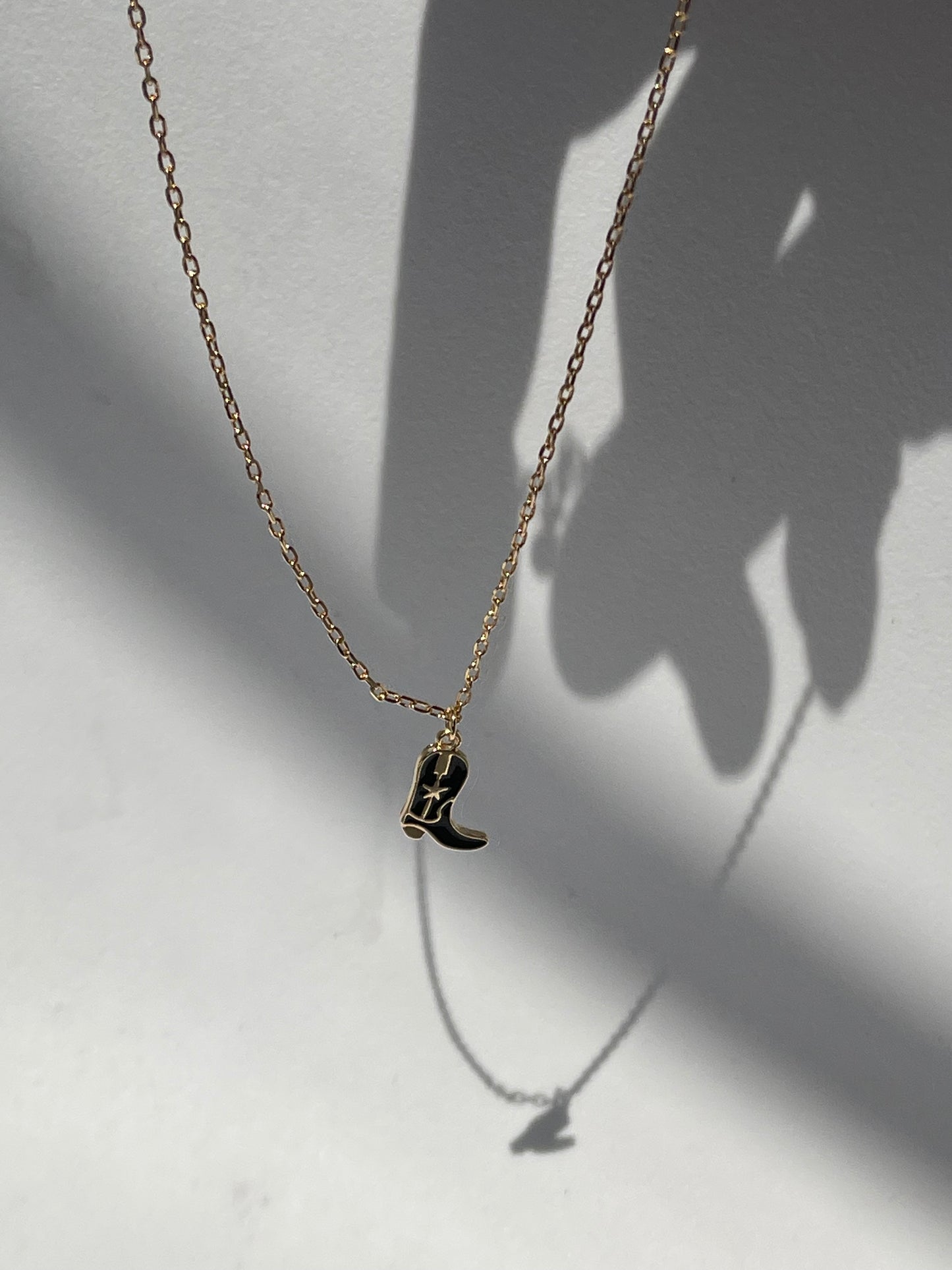 Cowboy Boot Charm Necklace In Black