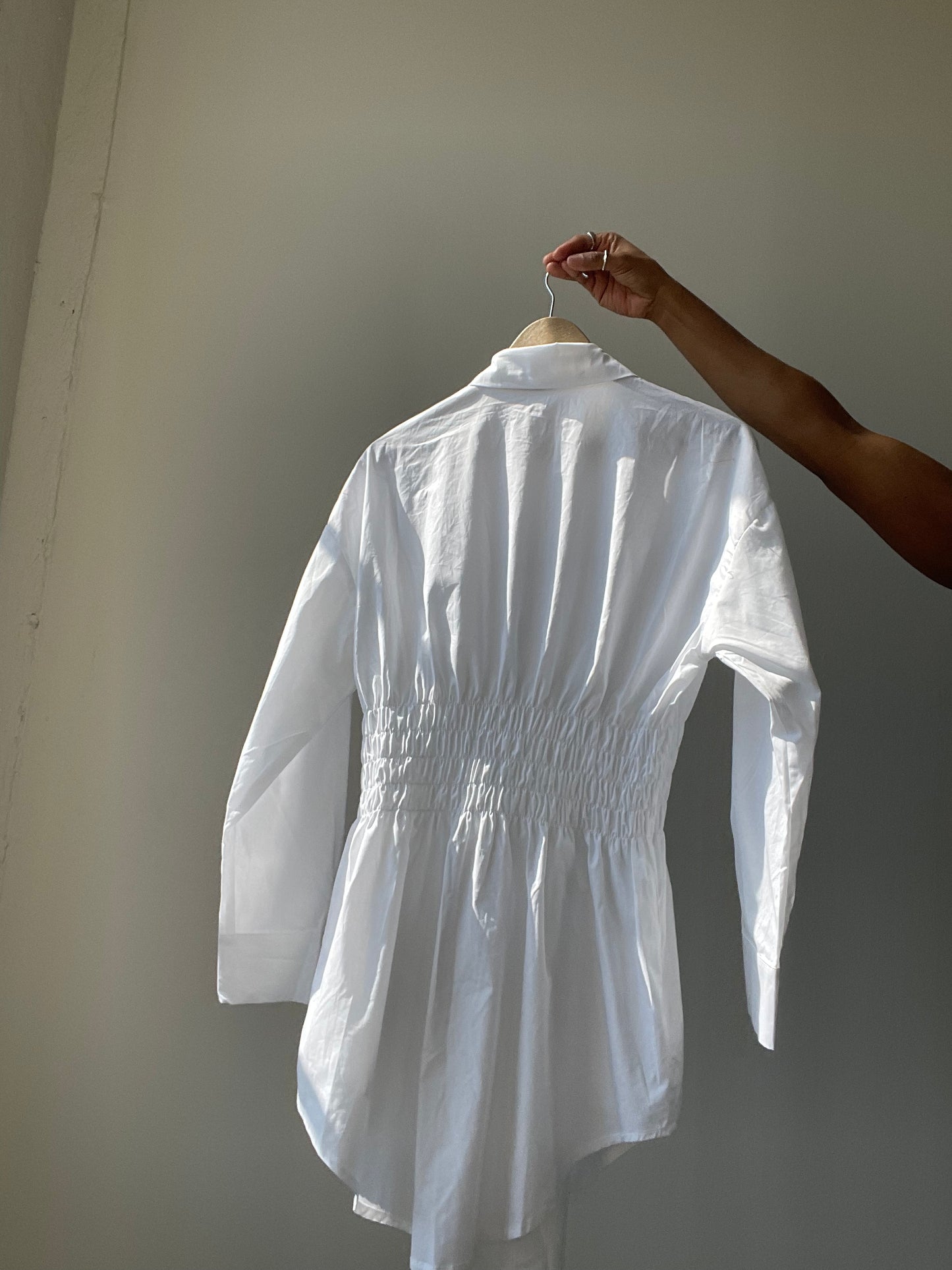 Lexi Rouged Button Down Shirt Dress In White
