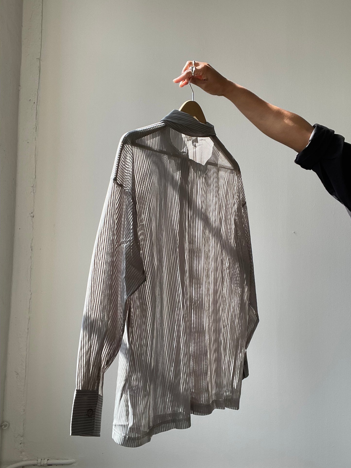 Presley Striped Sheer Button Down In Dust Sage