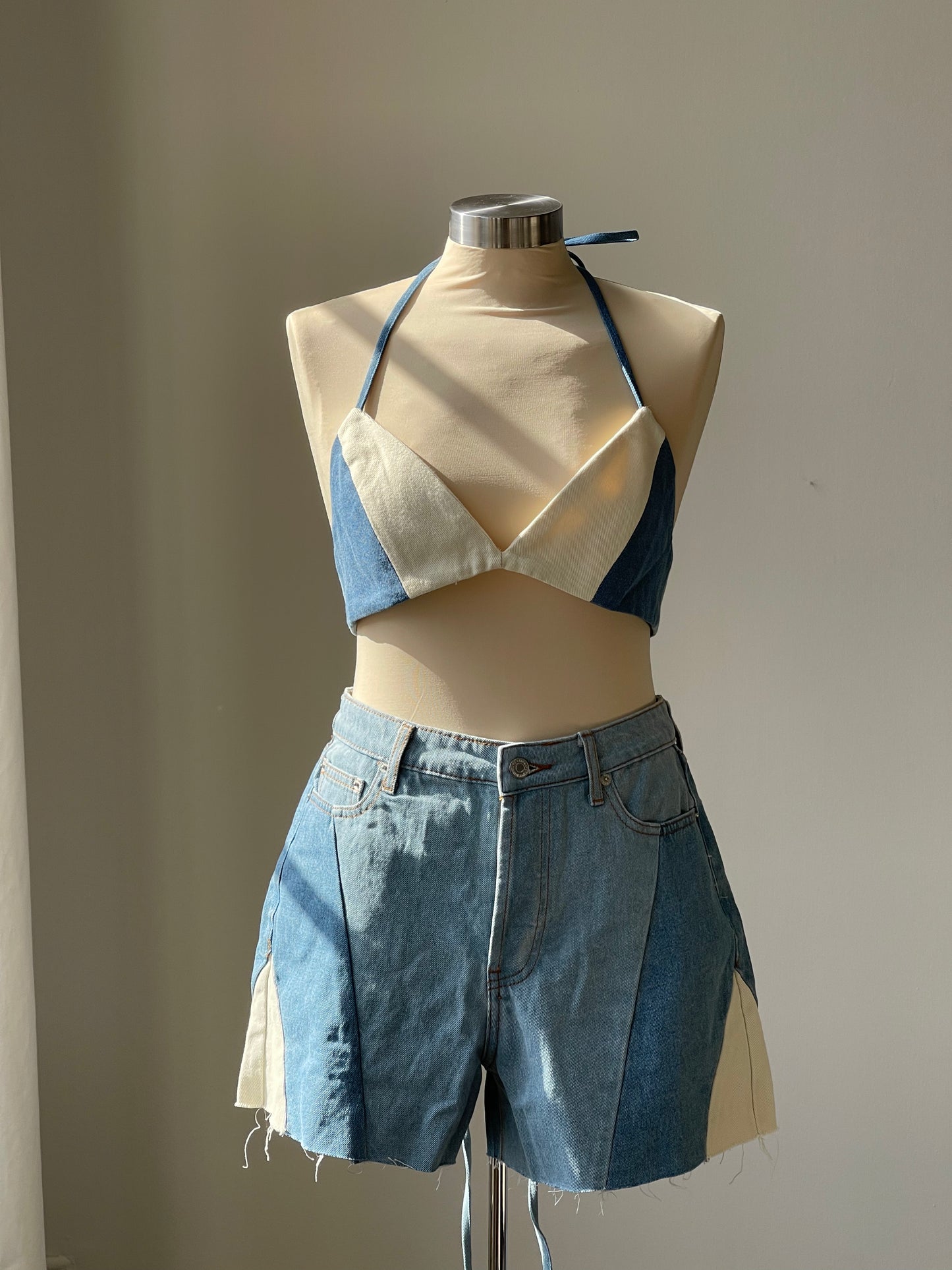 Susie 70s Style Denim Bikini Wrap Top