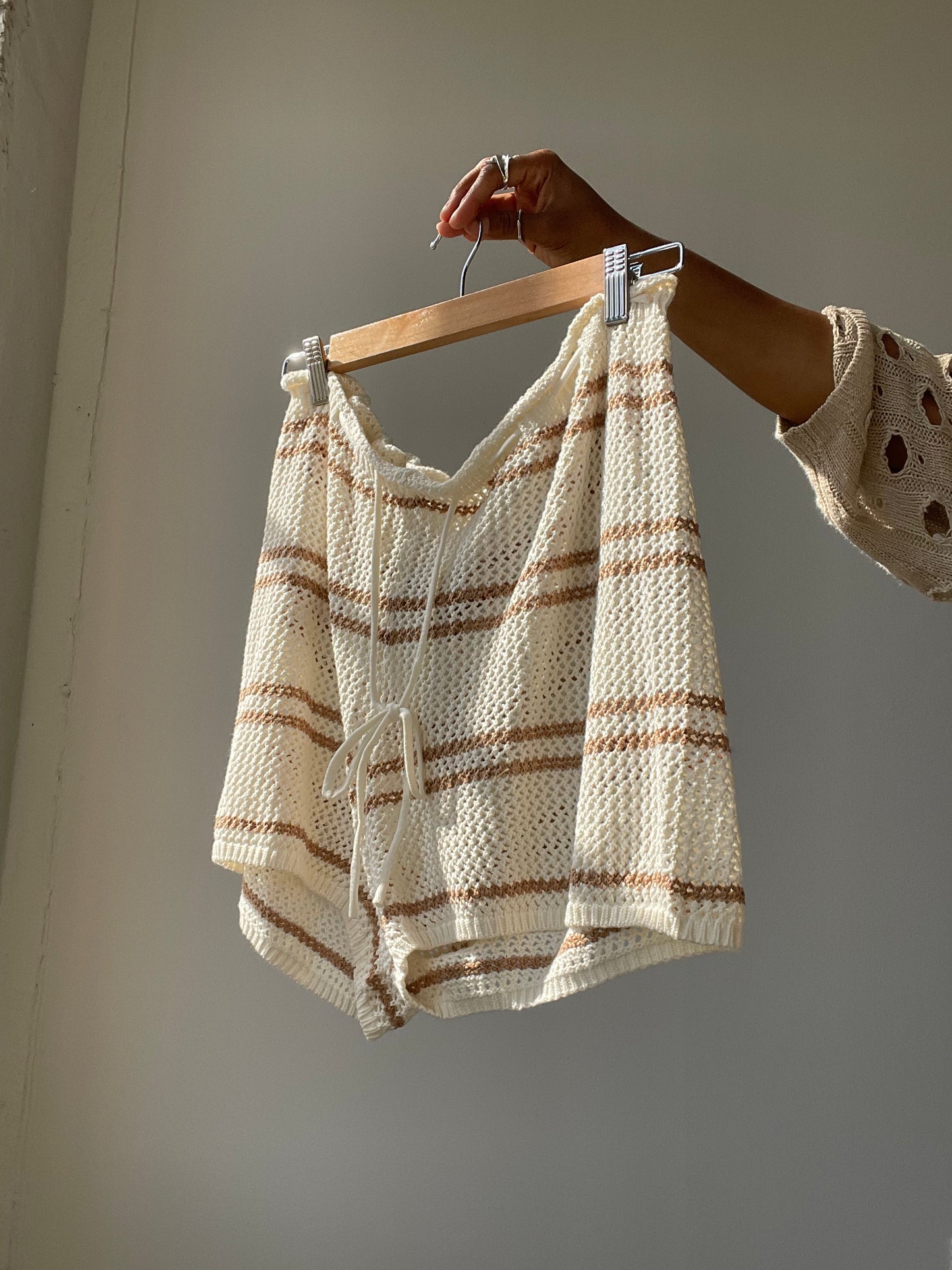 Mika Cotton Crochet Knit Striped Cover-Up Shorts