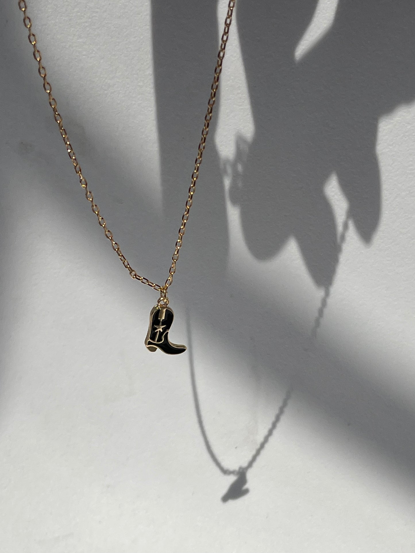 Cowboy Boot Charm Necklace In Black
