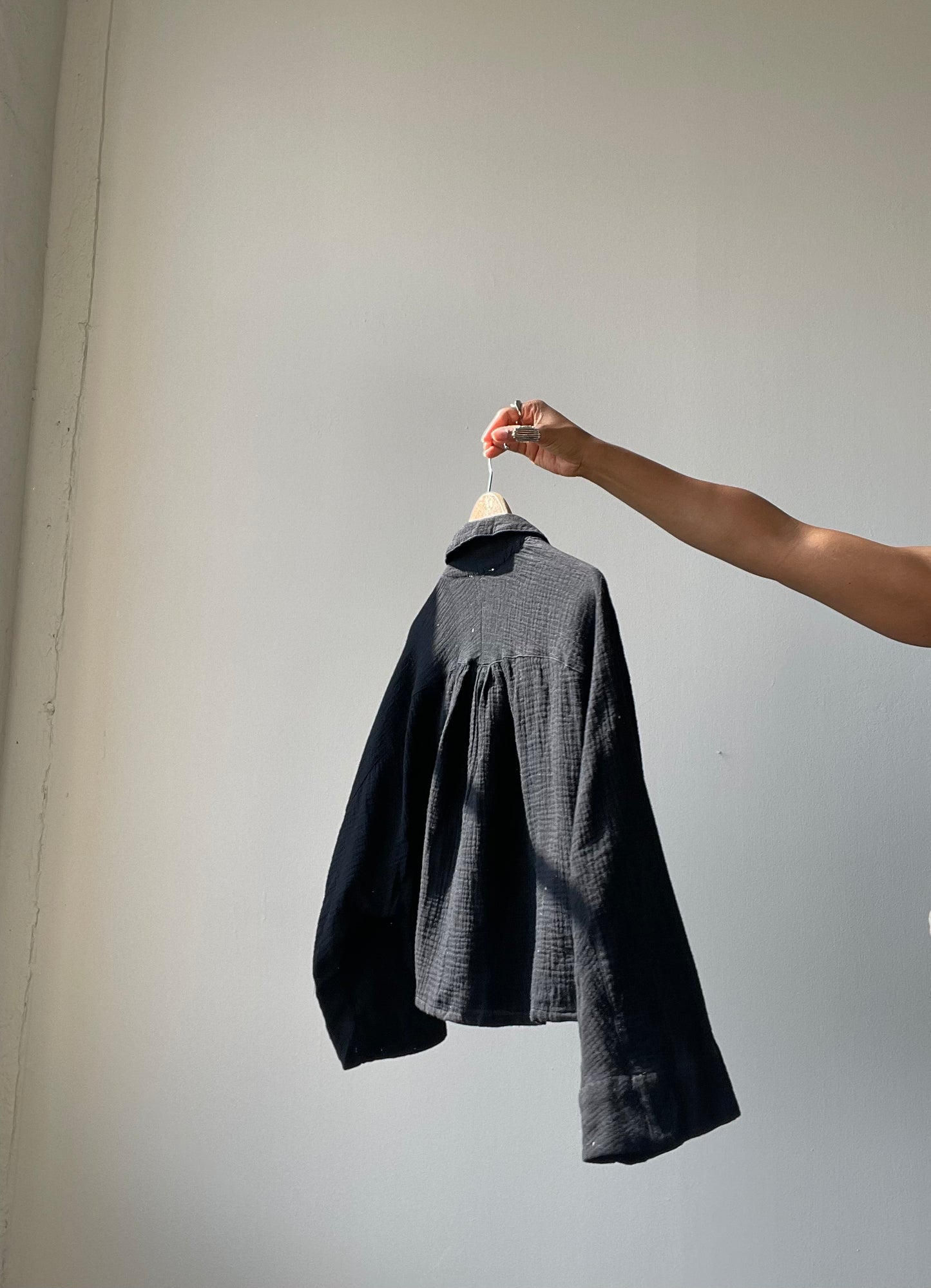 Kelsey Button Down Oversized Cotton Crop Top In Black