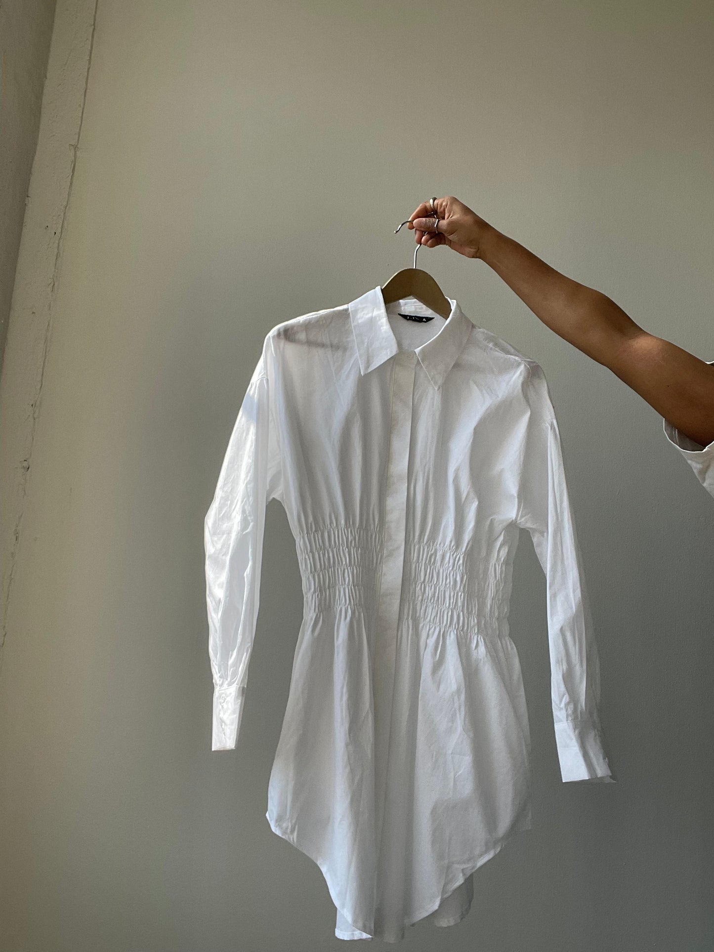 Lexi Rouged Button Down Shirt Dress In White