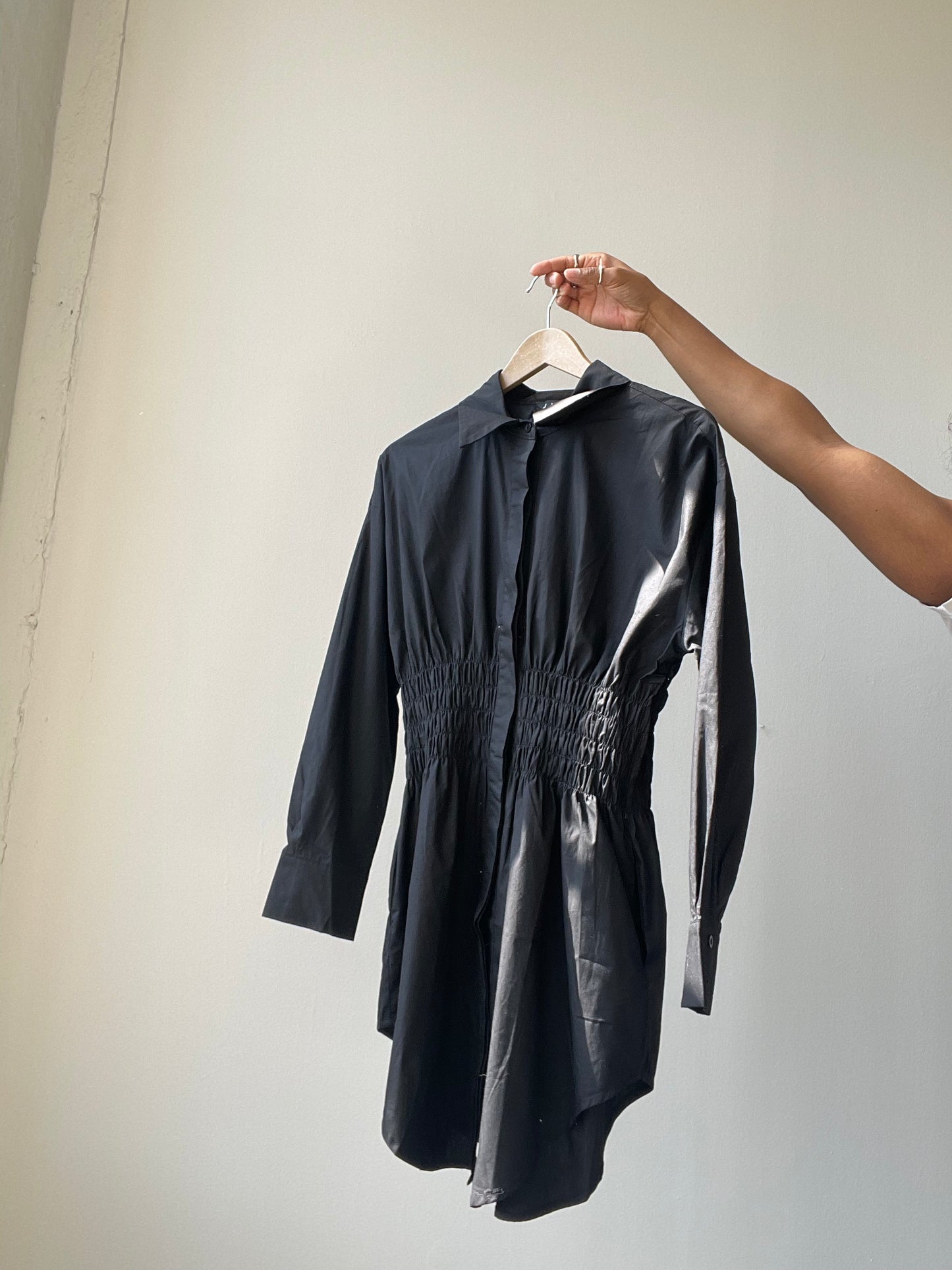 Lexi Rouged Button Down Shirt Dress In Black