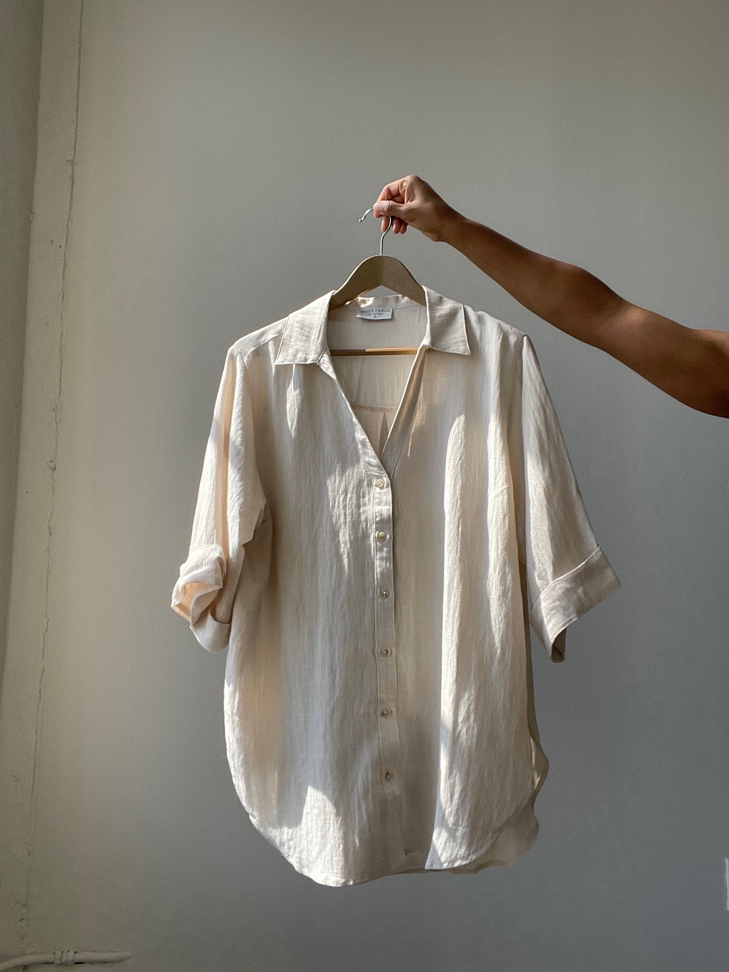 Kimberly Oversized Boyfriend 3/4 Sleeve Button Down Shirt In Natural