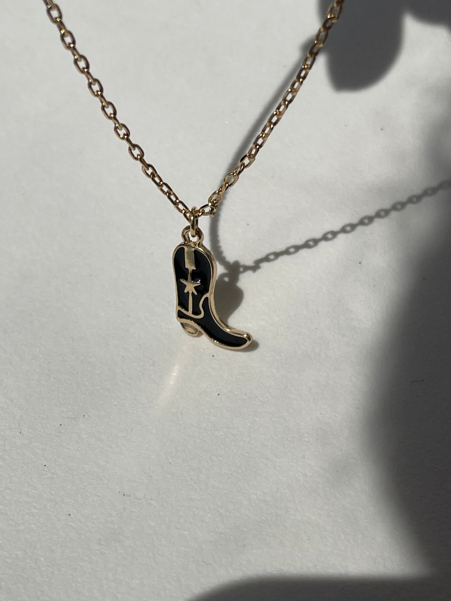 Cowboy Boot Charm Necklace In Black