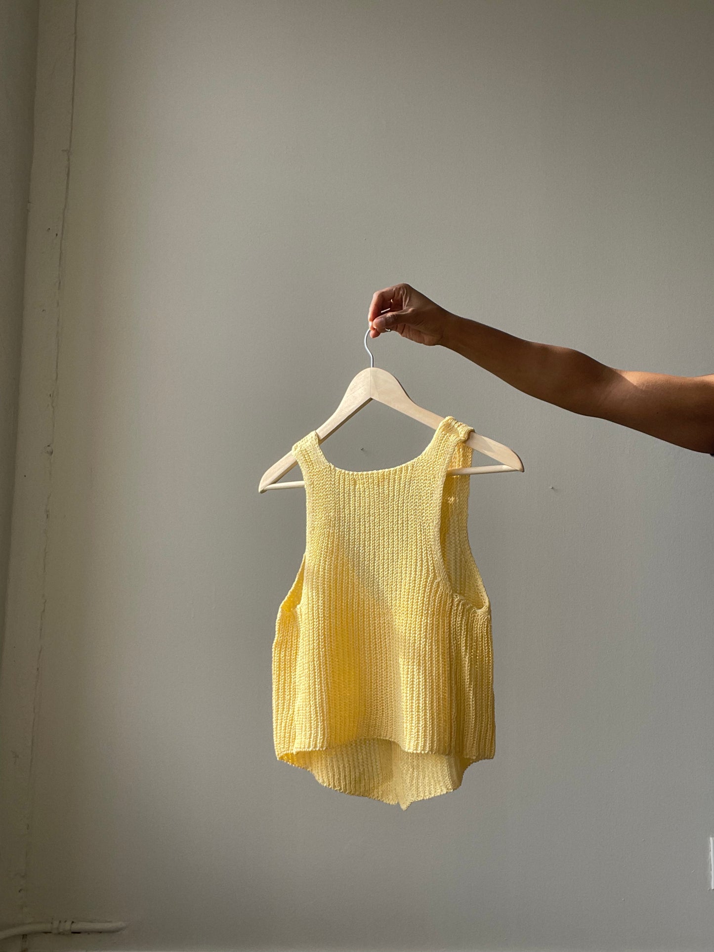 Kayla Crochet Knit Vest In Banana