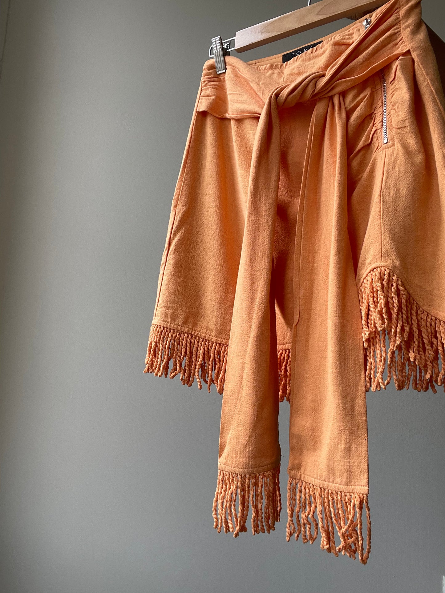 Lacy Linen Fringe Tie Mini Skirt In Tangerine