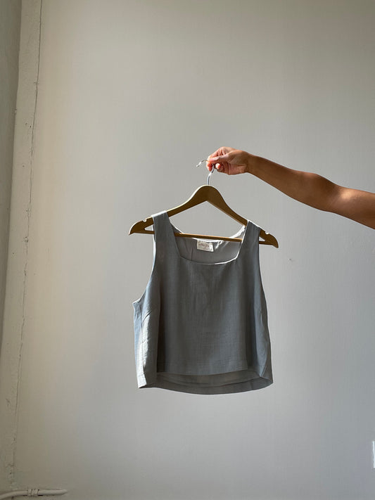 Abbie Cotton & Linen Crop Top In Sage