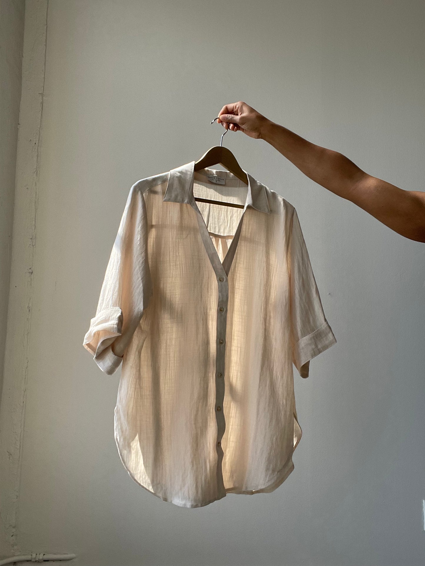 Kimberly Oversized Boyfriend 3/4 Sleeve Button Down Shirt In Natural