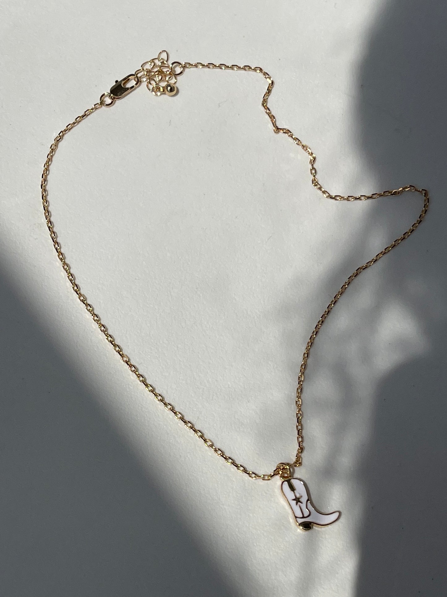 Cowgirl Boot Charm Necklace In White