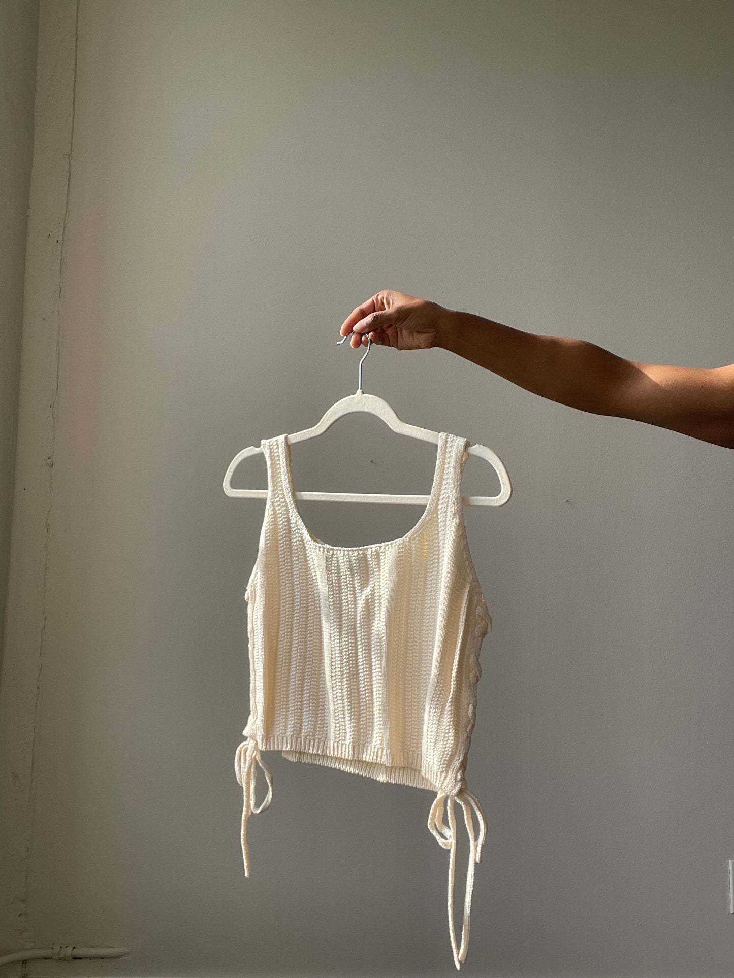 Audrey Cotton Square Neck Side Lace Up Crop Top In Natural