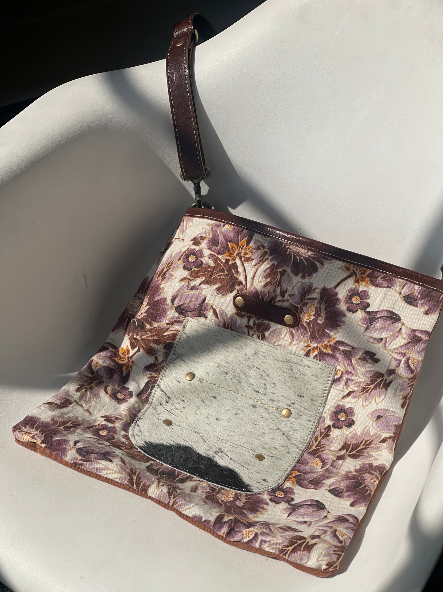 Irving Floral Cowhide Leather Crossbody Tote Bag