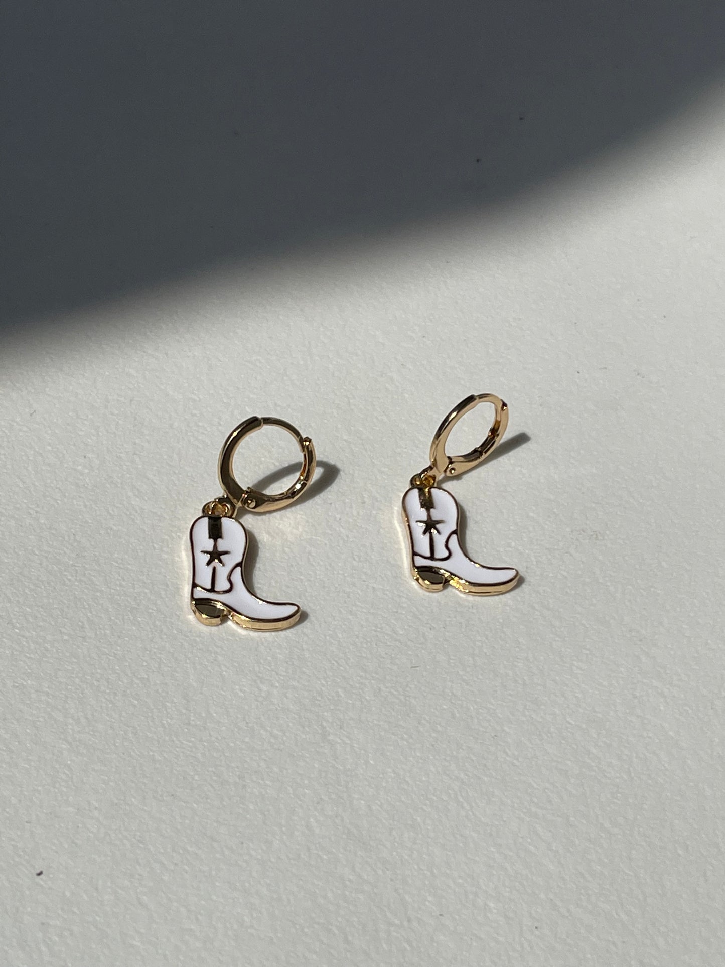 Cowboy Boot Drop Earring In White