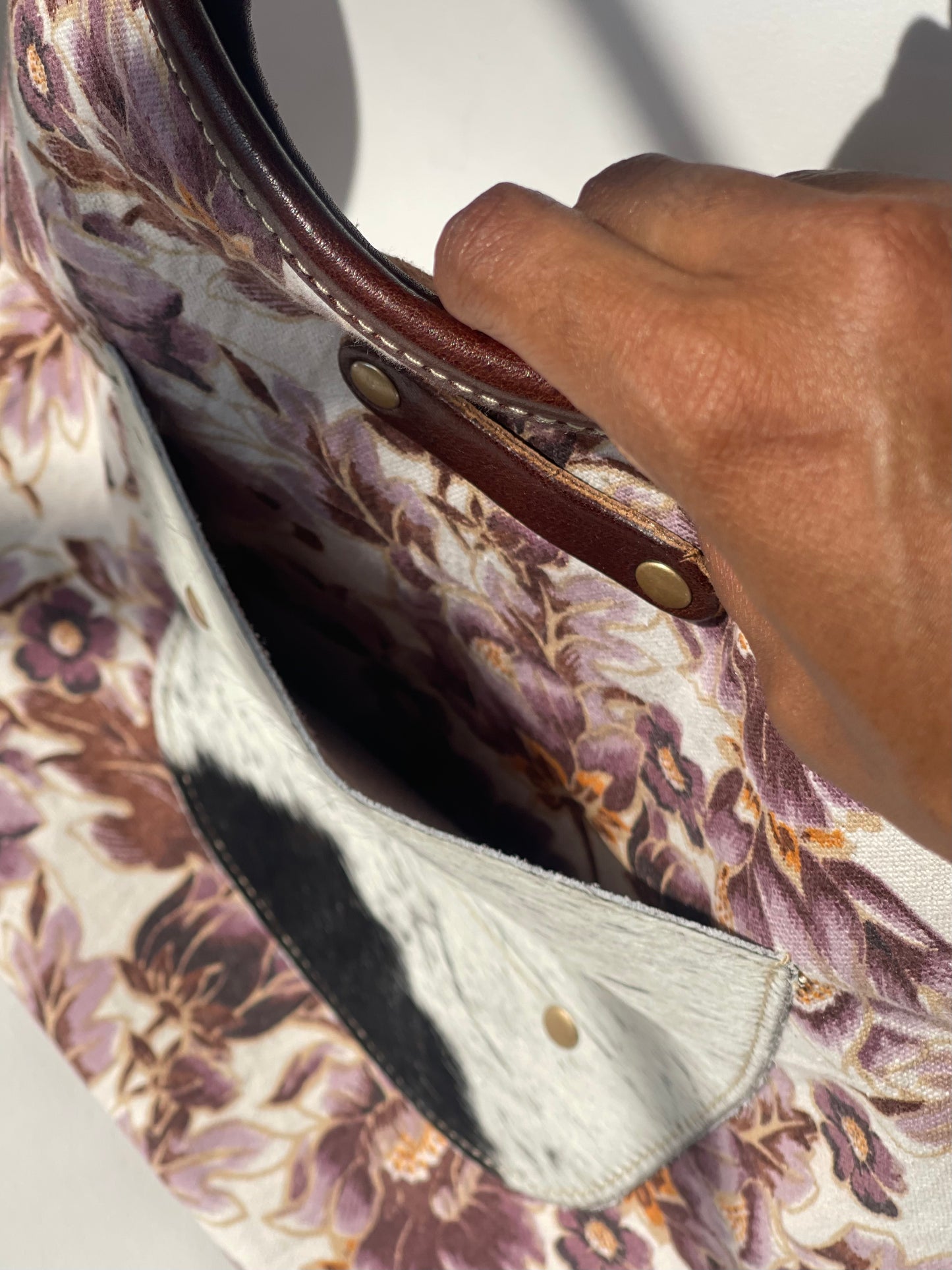 Irving Floral Cowhide Leather Crossbody Tote Bag