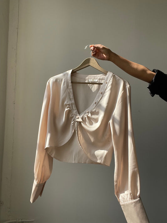 Abilene Single Closure Long Sleeve Crop Top In Cream