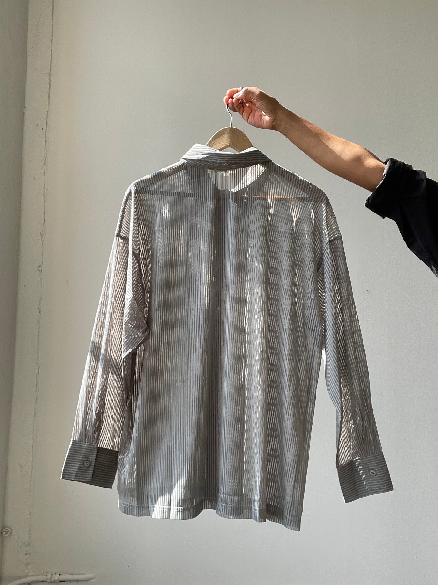 Presley Striped Sheer Button Down In Dust Sage