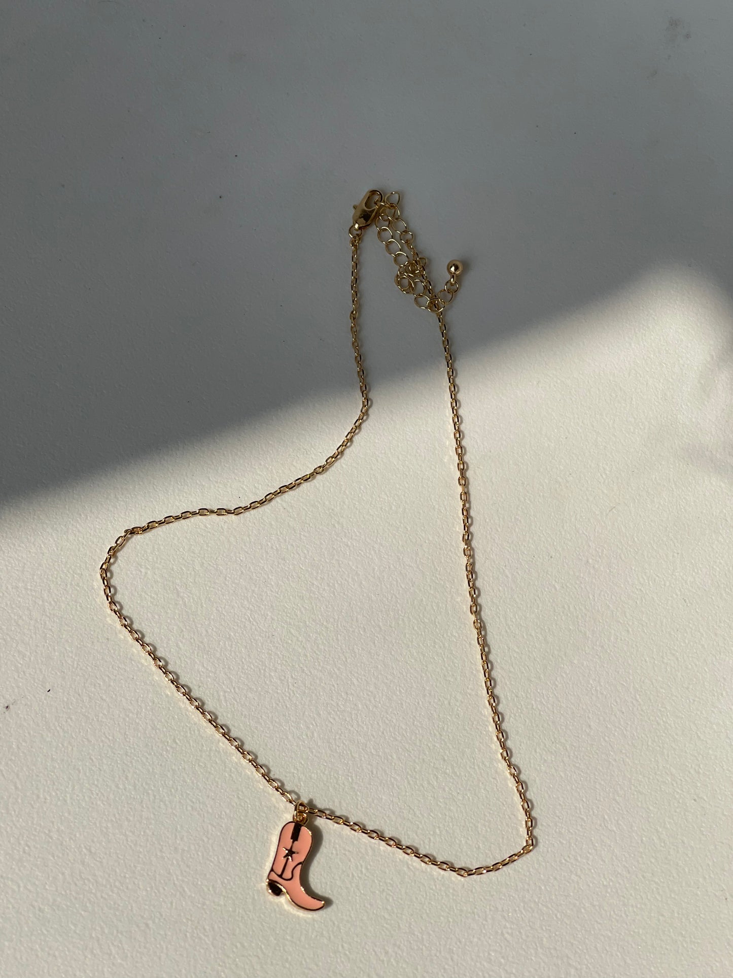 Cowboy Boot Charm Necklace In Peach