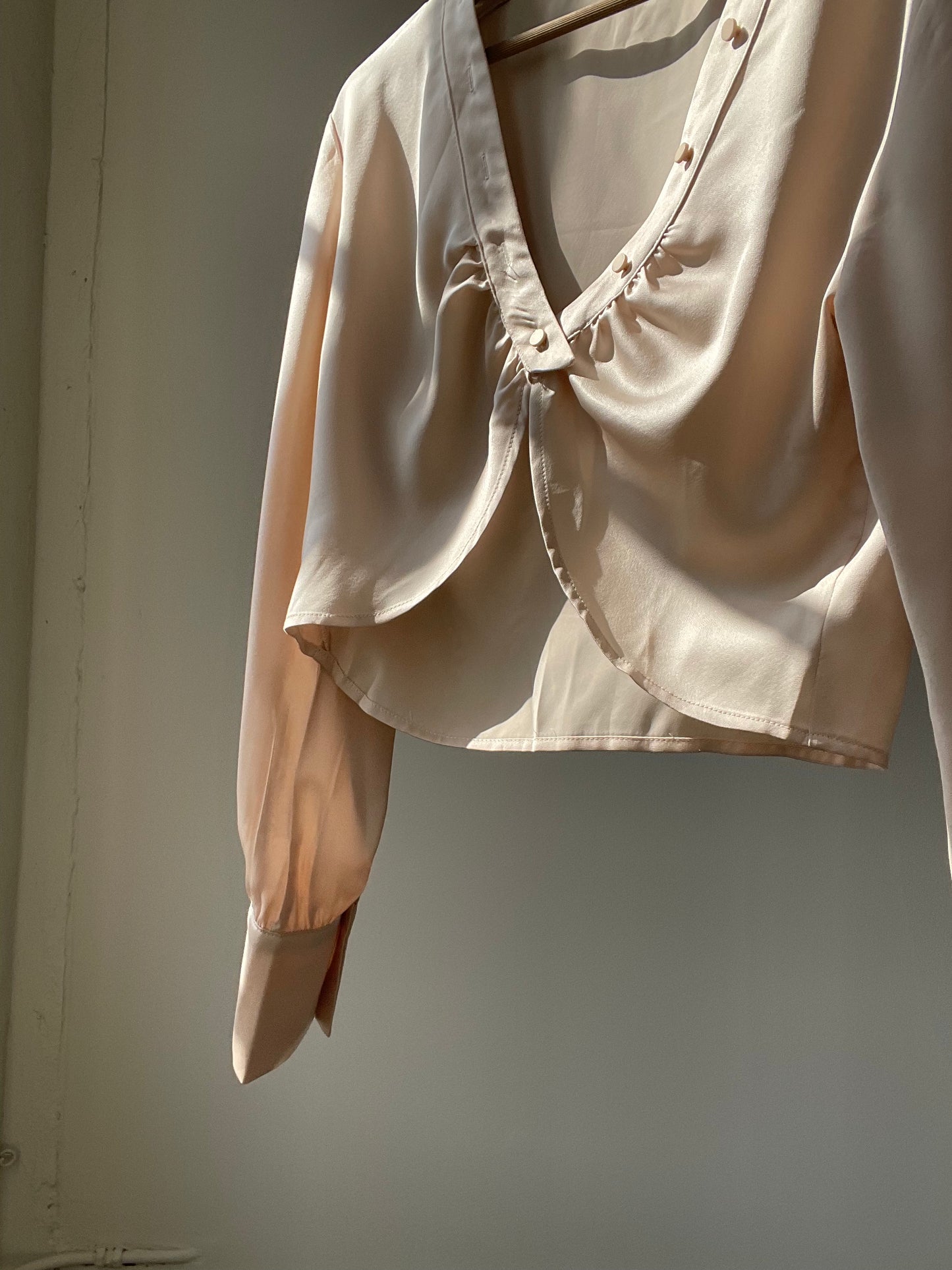 Abilene Single Closure Long Sleeve Crop Top In Cream