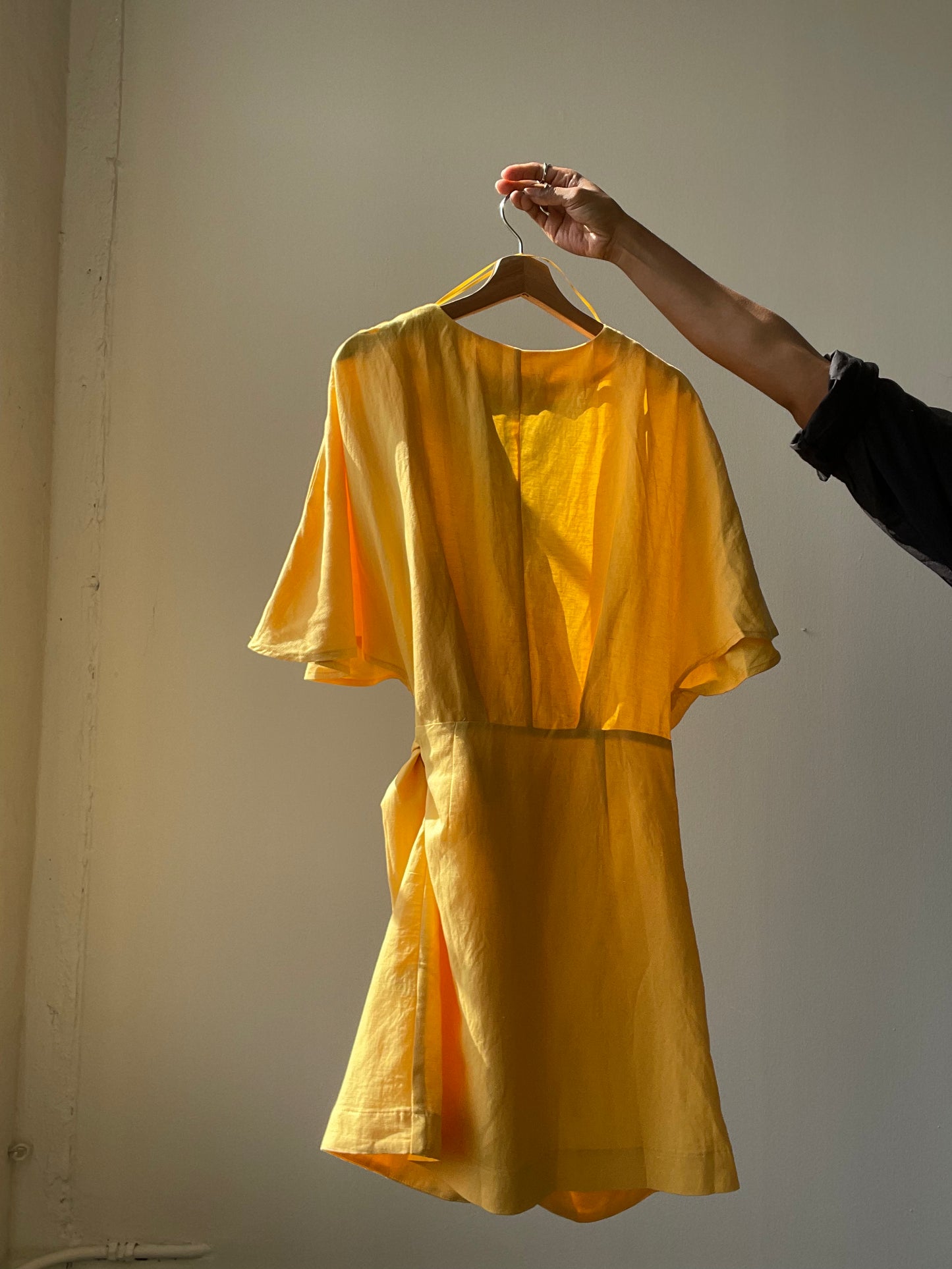 Lorie Linen & Cotton Kimono Wrap Dress In Lemon
