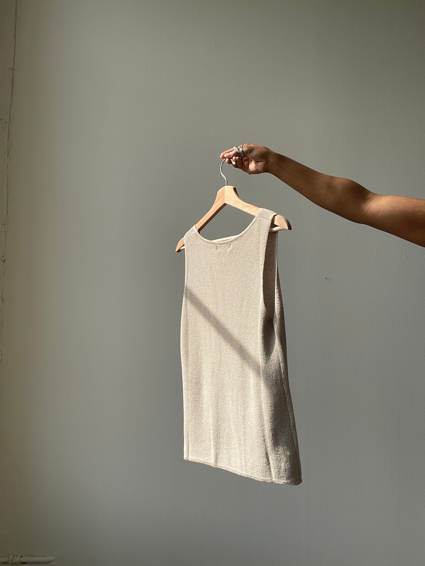 Sasha V Neck Loose Fit Tank In Ivory Taupe