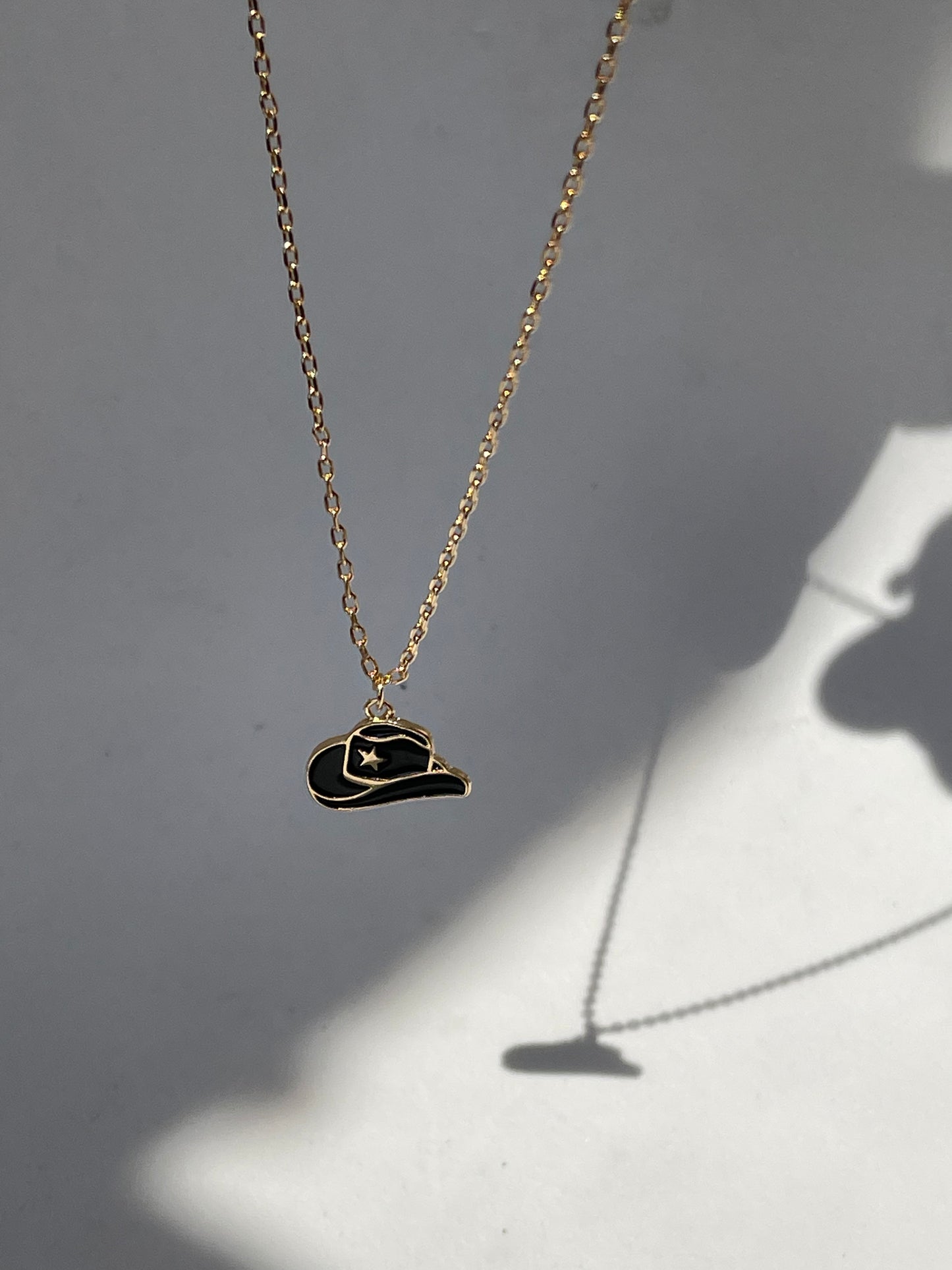 Cowboy Hat Charm Necklace In Black